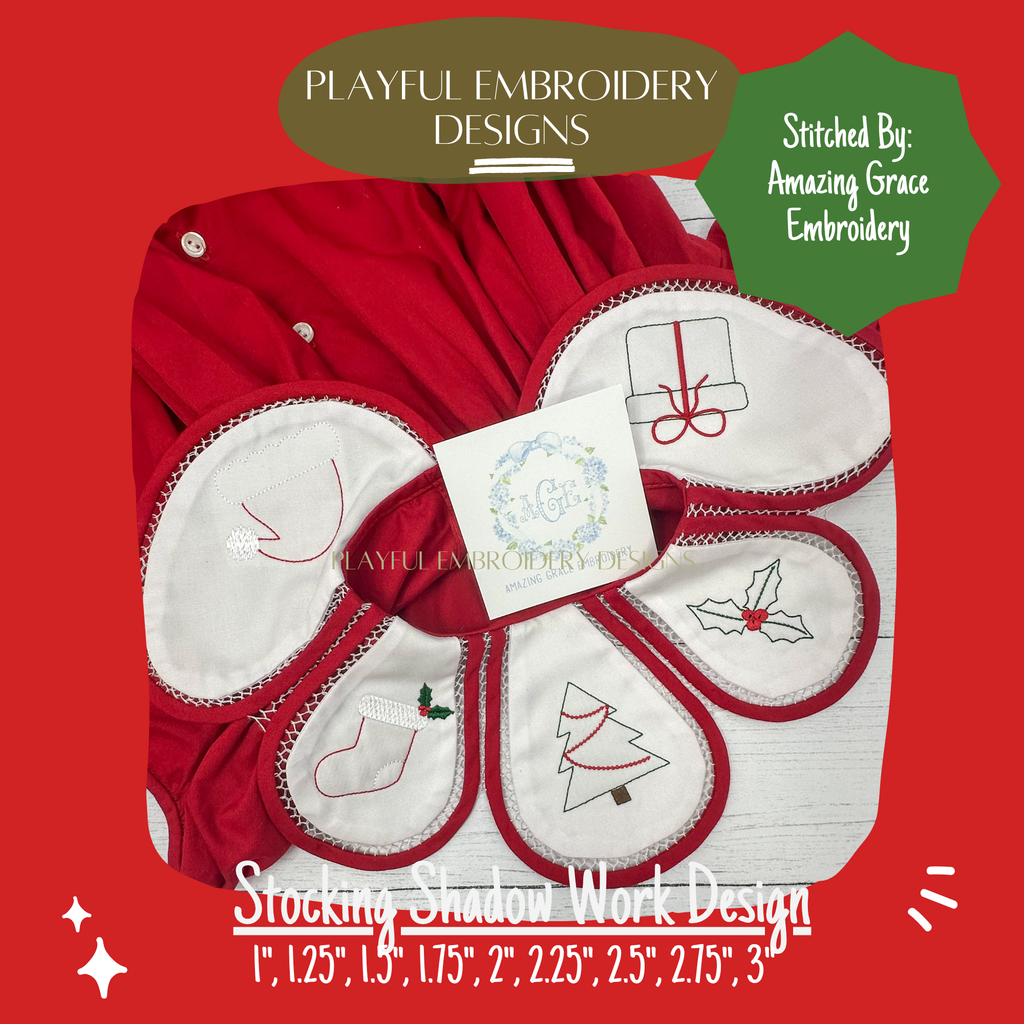 Christmas Stocking Shadow Work Mini Embroidery design, Stocking Shadow work Machine Embroidery Design, Digital Download