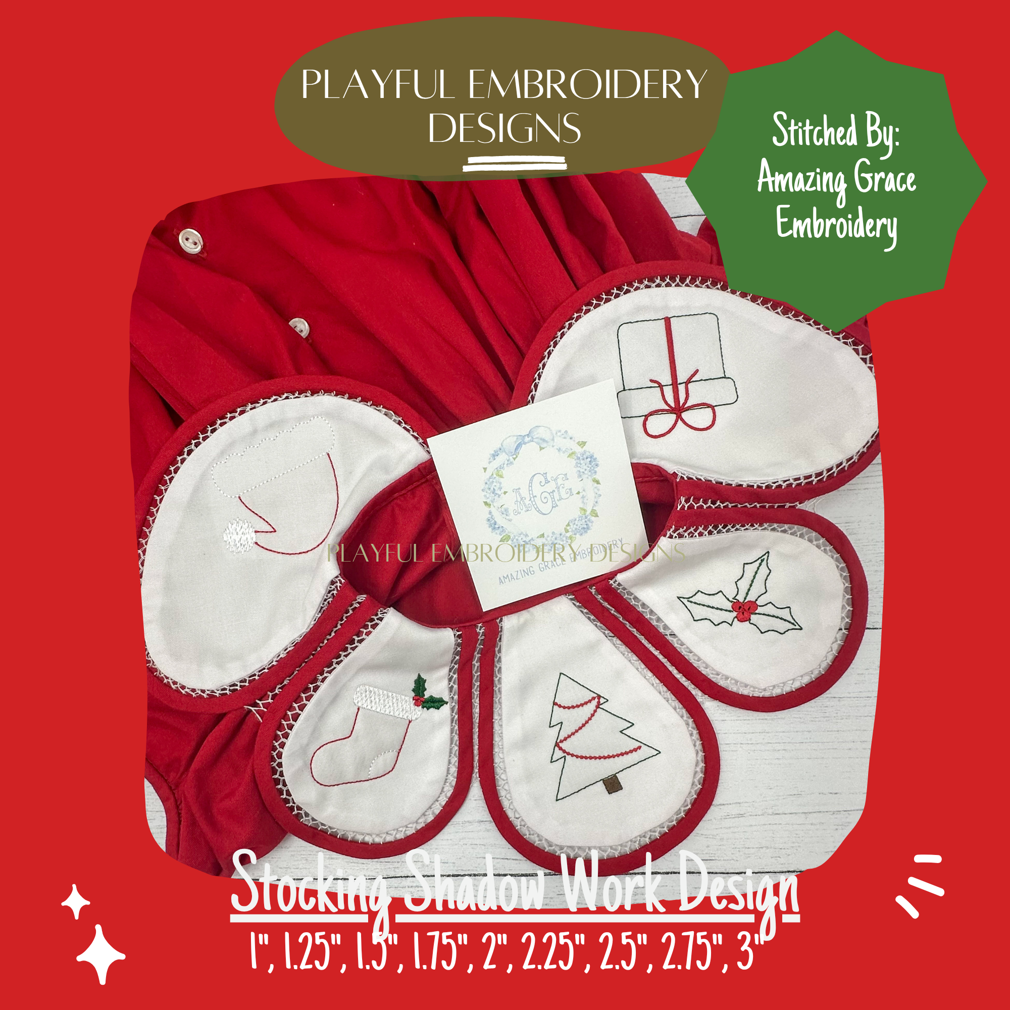 Christmas Stocking Shadow Work Mini Embroidery design, Stocking Shadow work Machine Embroidery Design, Digital Download