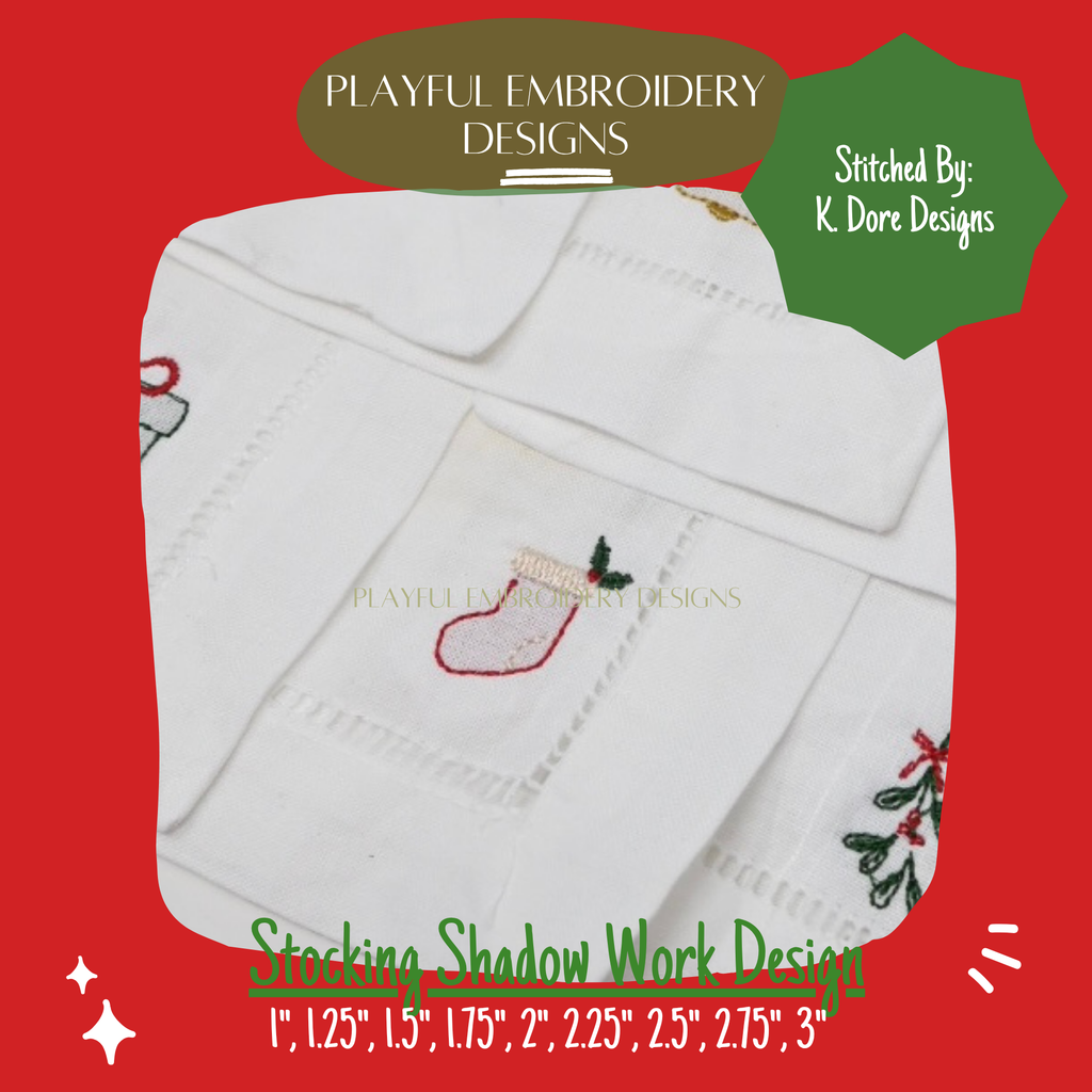 Christmas Stocking Shadow Work Mini Embroidery design, Stocking Shadow work Machine Embroidery Design, Digital Download