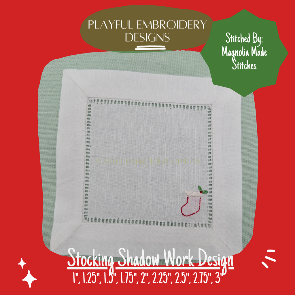 Christmas Stocking Shadow Work Mini Embroidery design, Stocking Shadow work Machine Embroidery Design, Digital Download