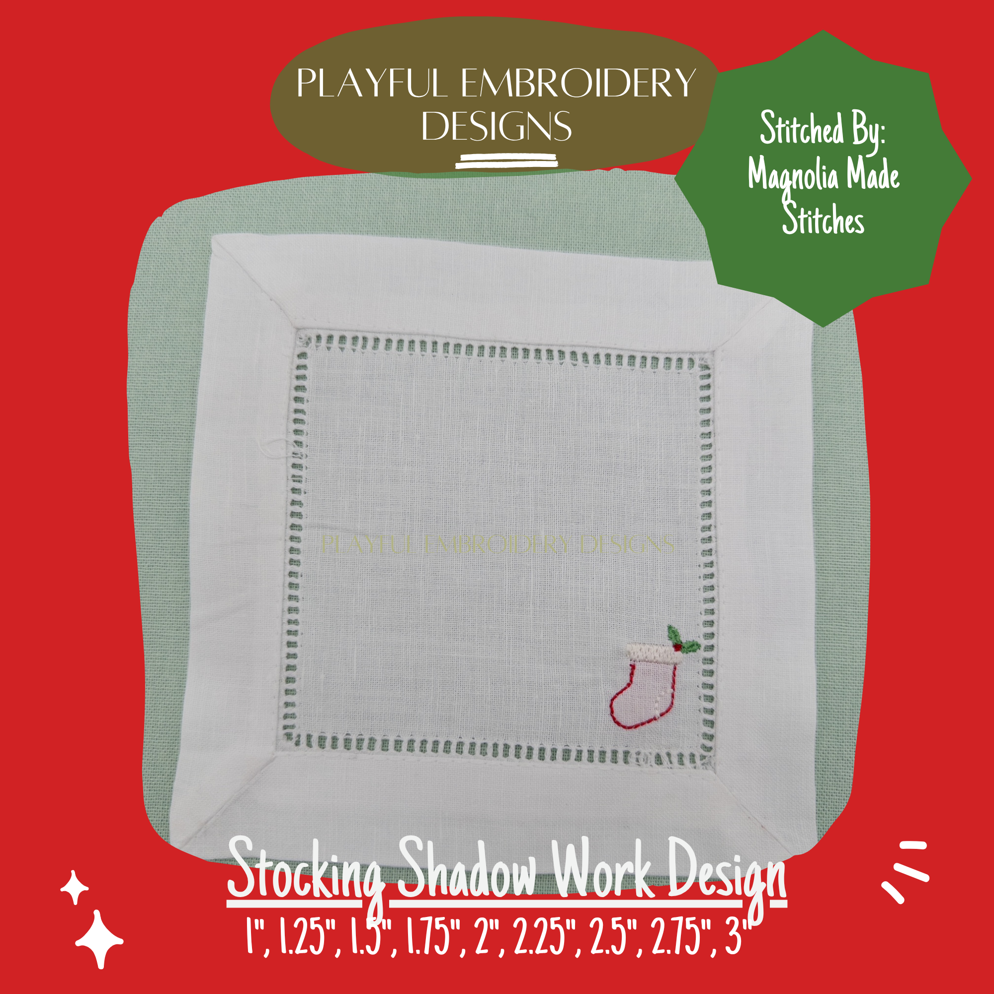 Christmas Stocking Shadow Work Mini Embroidery design, Stocking Shadow work Machine Embroidery Design, Digital Download