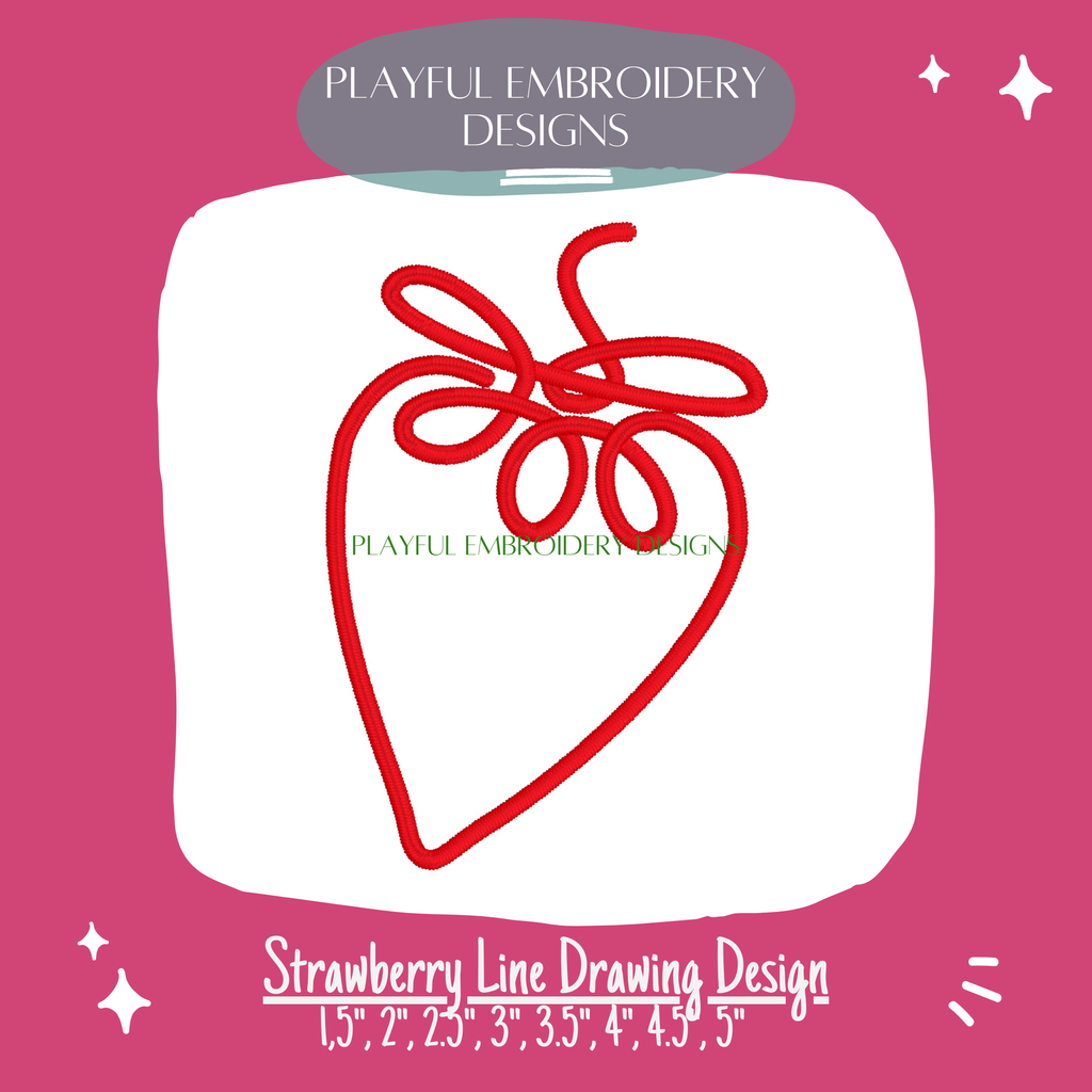 Strawberry Line Drawing Machine Embroidery Design (Digital Download)