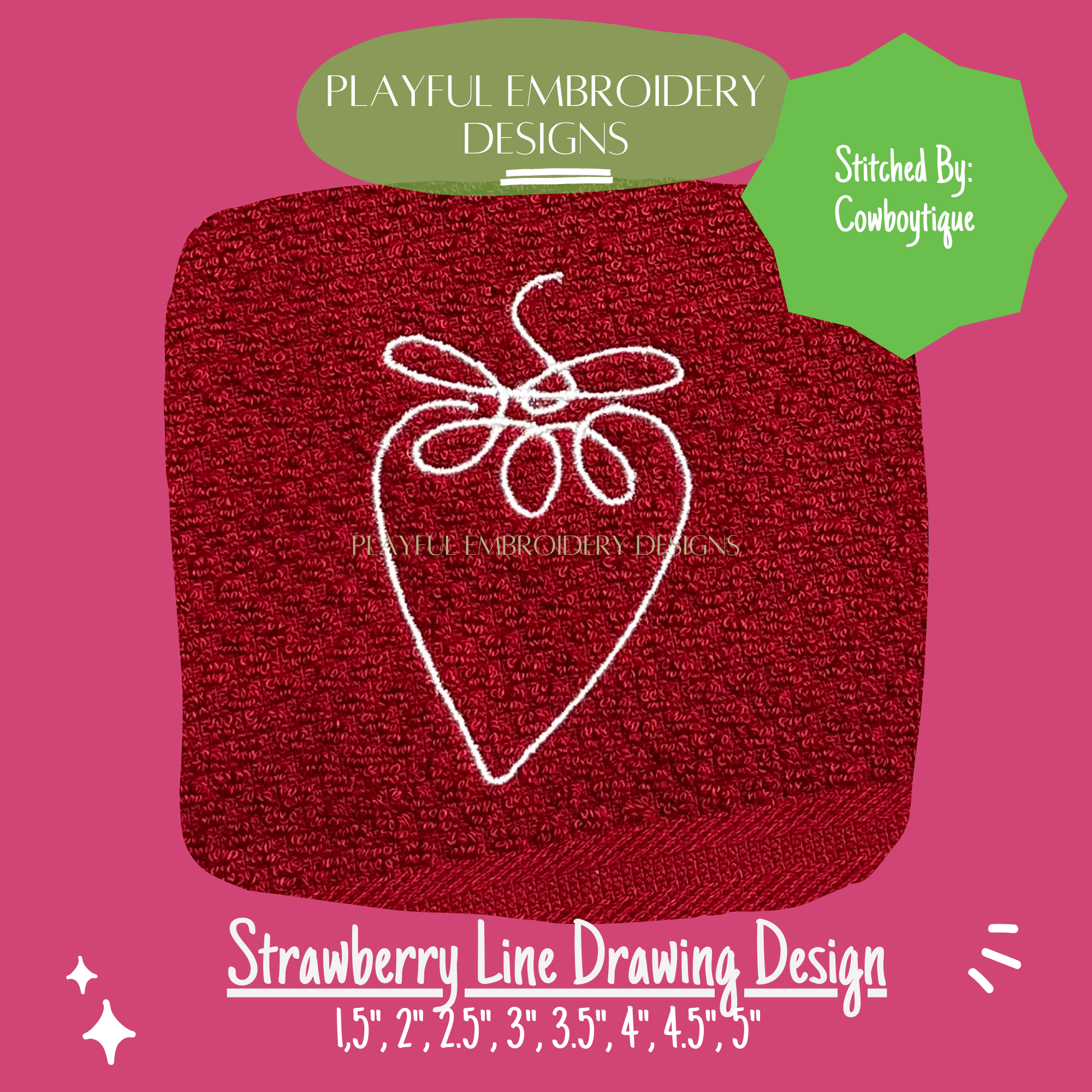 Strawberry Line Drawing Machine Embroidery Design (Digital Download)