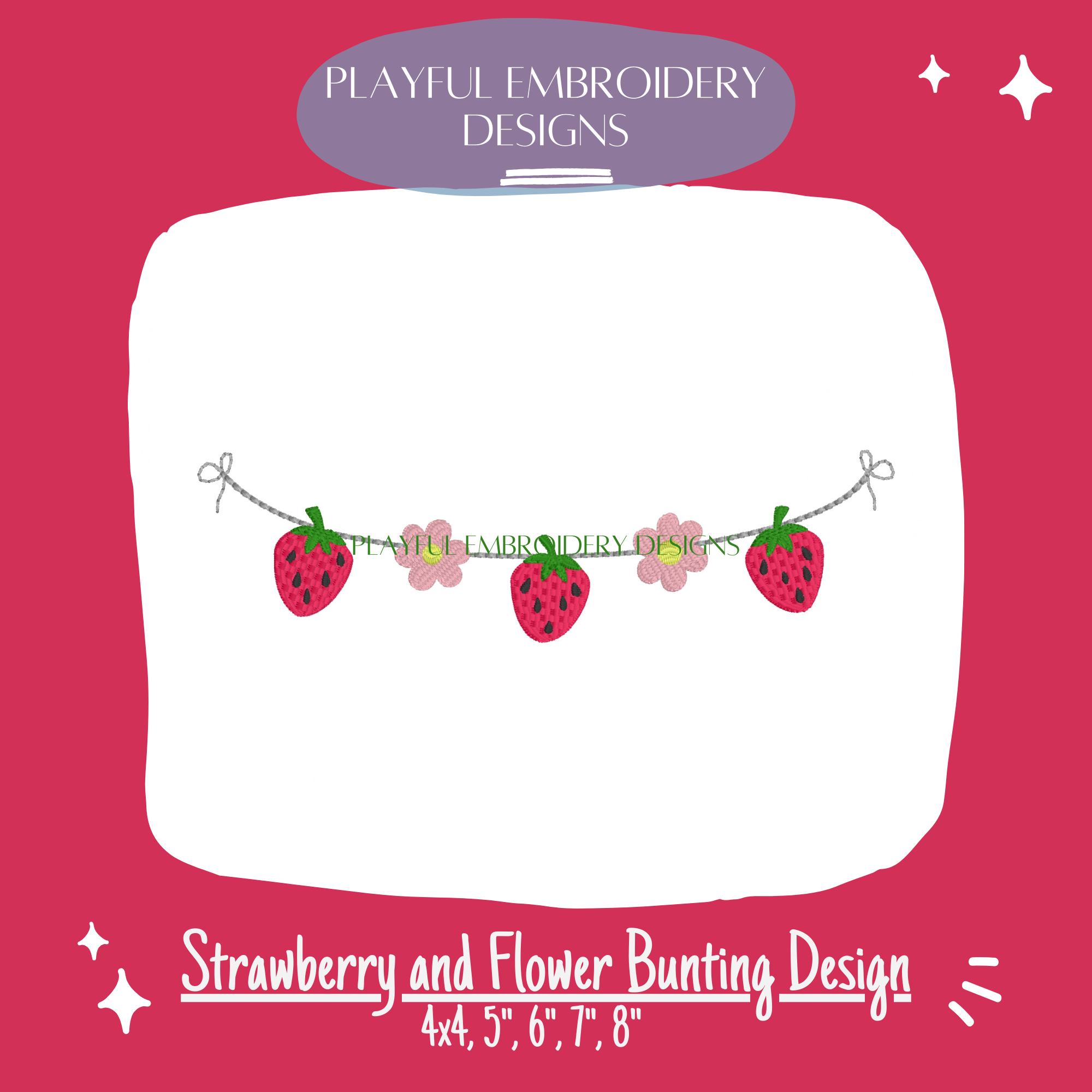 Strawberry and Flower Bunting Design for Machine Embroidery (Digital Download)