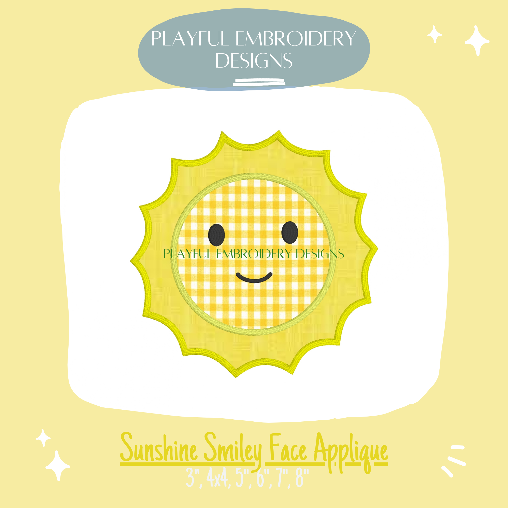 Smiley Sunshine Satin Stitch Applique Machine Embroidery Design (Digital Download)