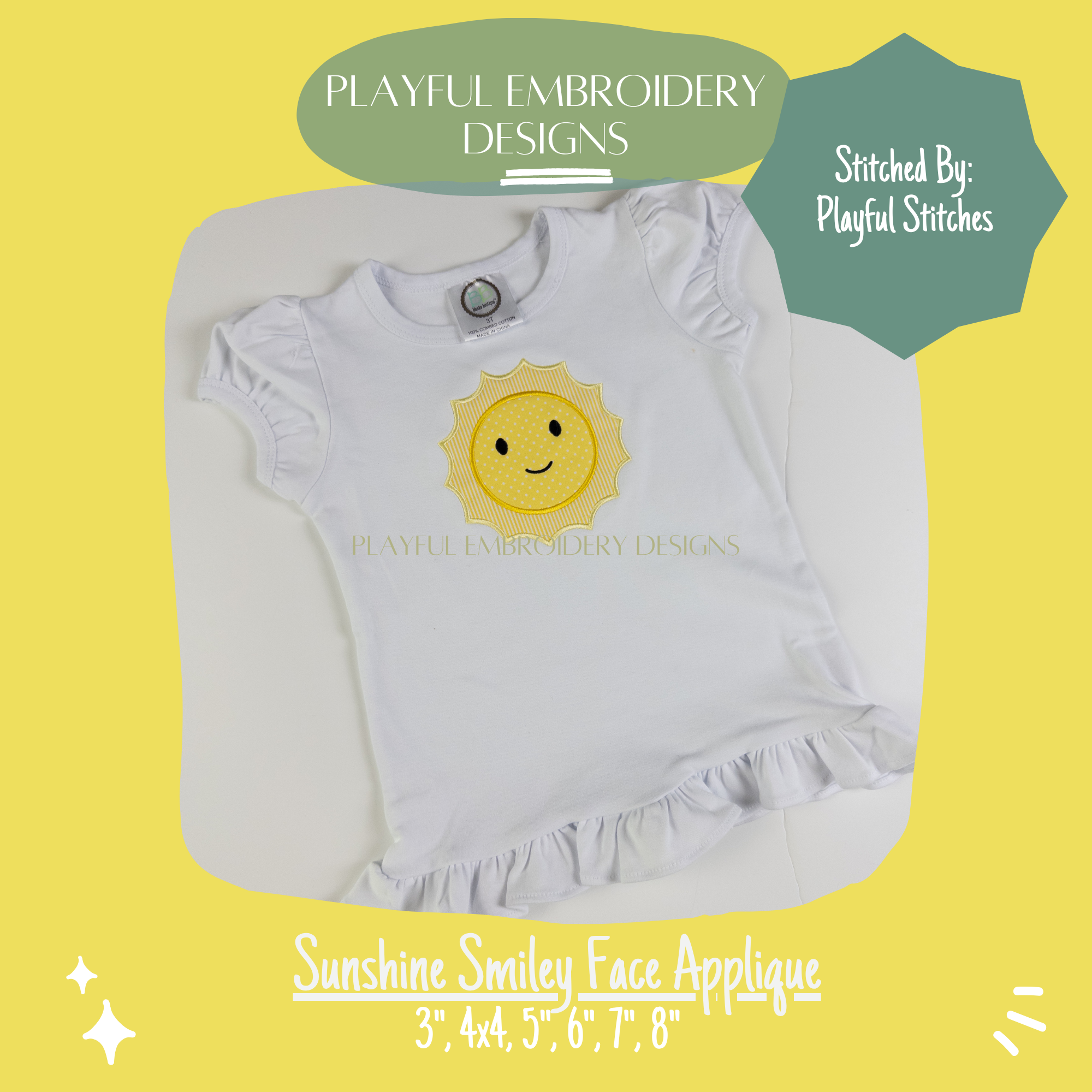 Smiley Sunshine Satin Stitch Applique Machine Embroidery Design (Digital Download)