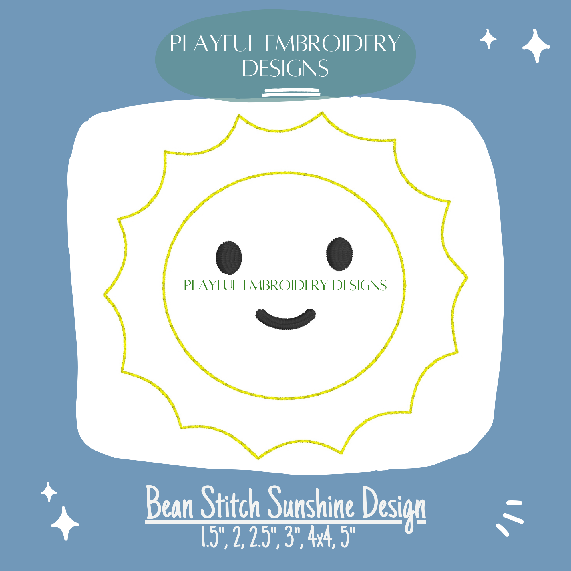 Smiley Sun Outline Bean Stitch Embroidery Design (Digital Download)