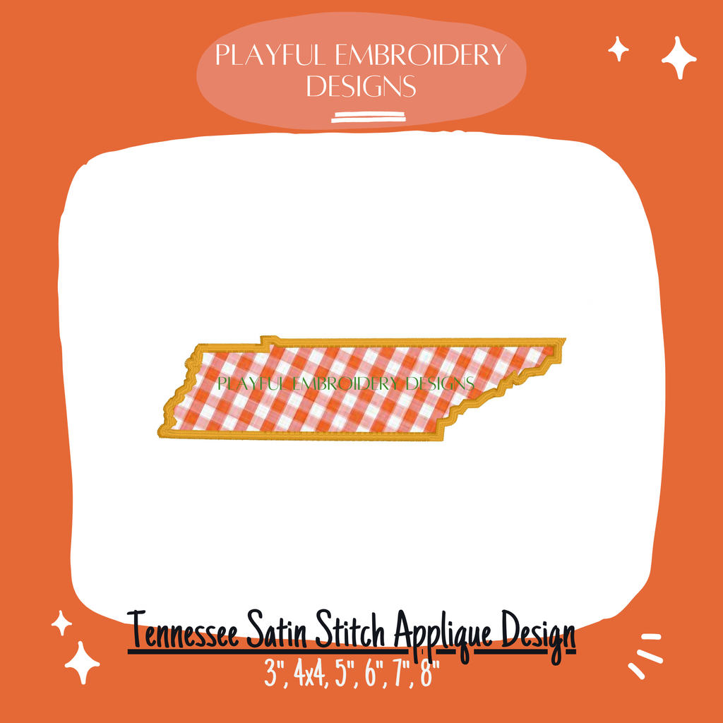 Tennessee Satin Stitch Applique Design for Machine Embroidery, TN state applique design, Includes heart Design, Digital Download