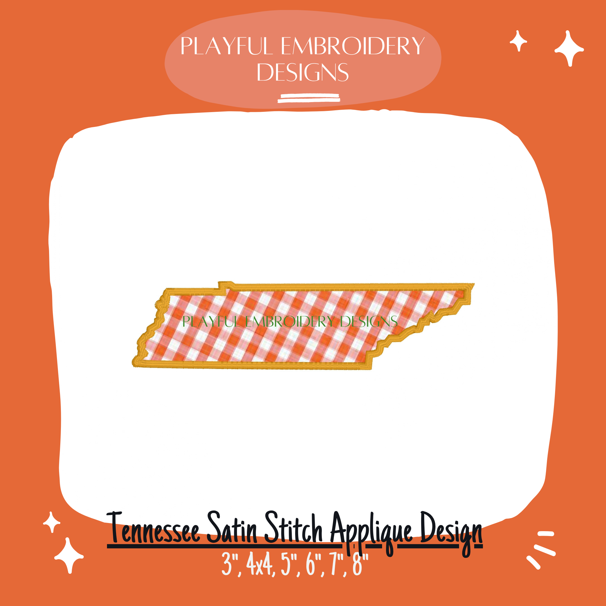 Tennessee Satin Stitch Applique Design for Machine Embroidery, TN state applique design, Includes heart Design, Digital Download