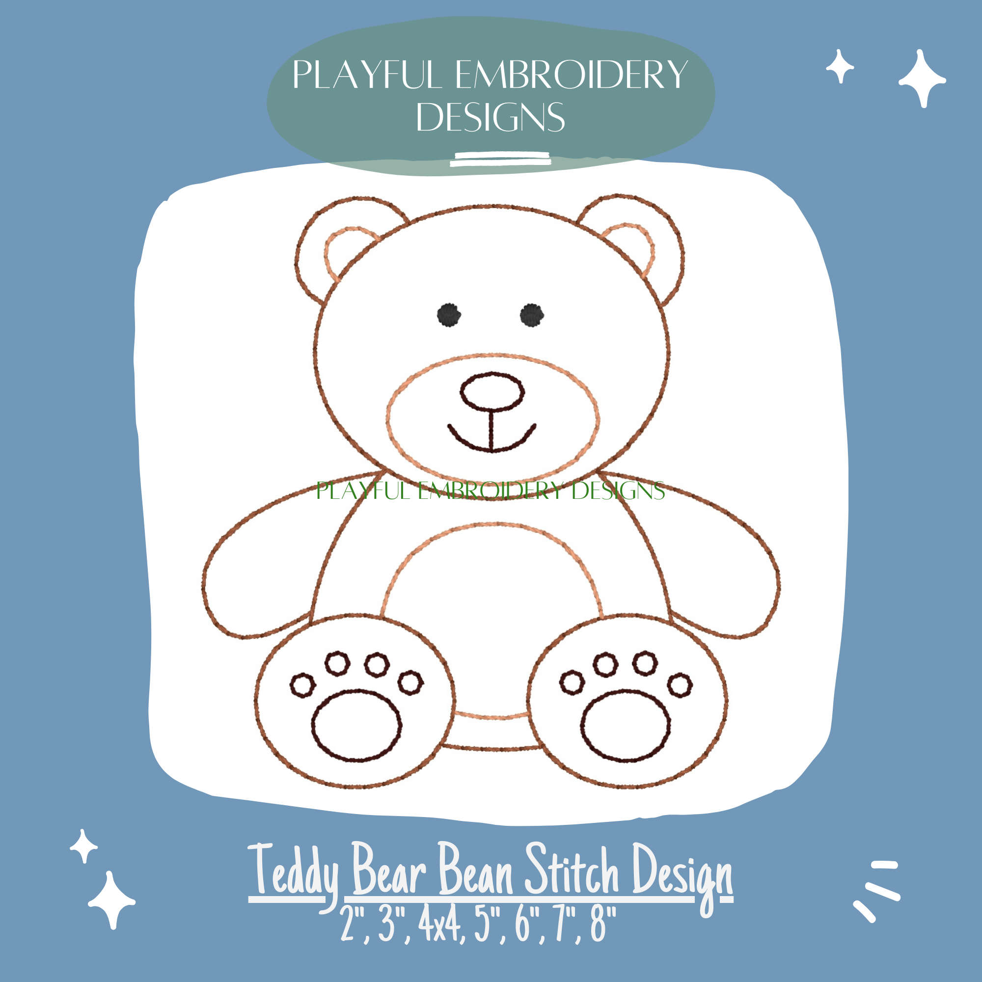 Teddy Bear Bean Stitch design for Machine Embroidery (Digital File)
