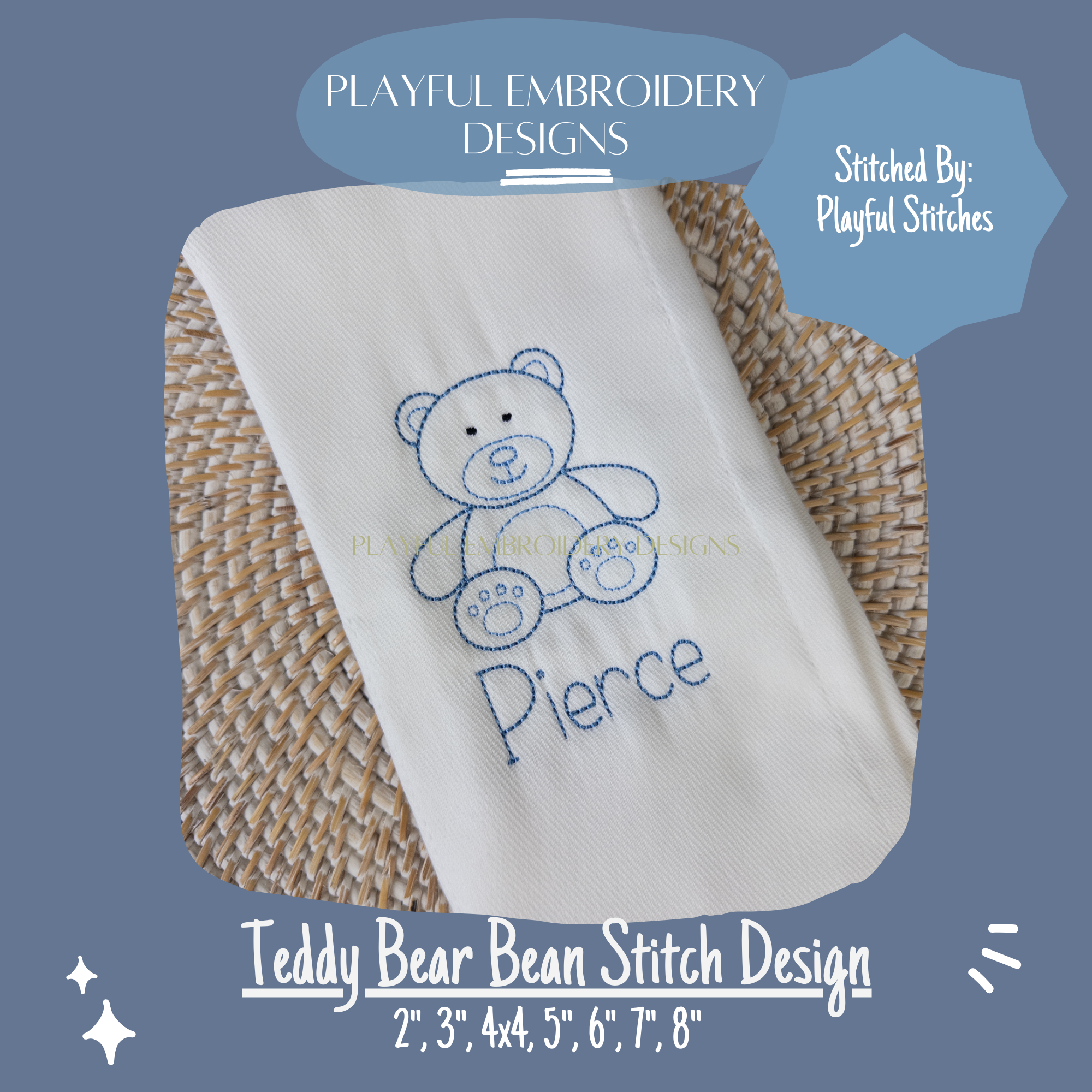 Teddy Bear Bean Stitch design for Machine Embroidery (Digital File)