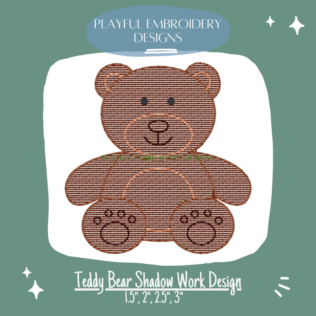 Teddy Bear Shadow Work design for Machine Embroidery (Digital File)