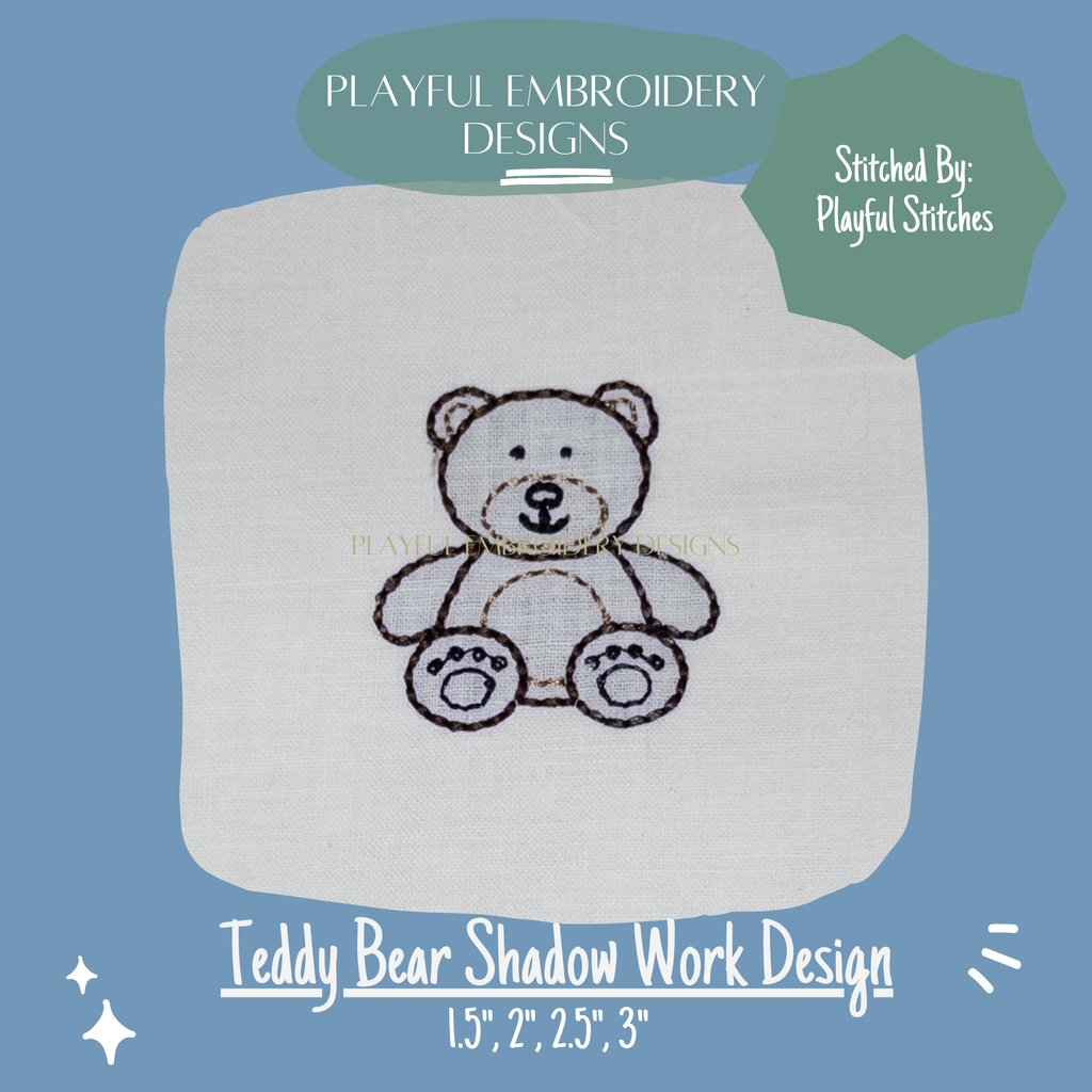 Teddy Bear Shadow Work design for Machine Embroidery (Digital File)