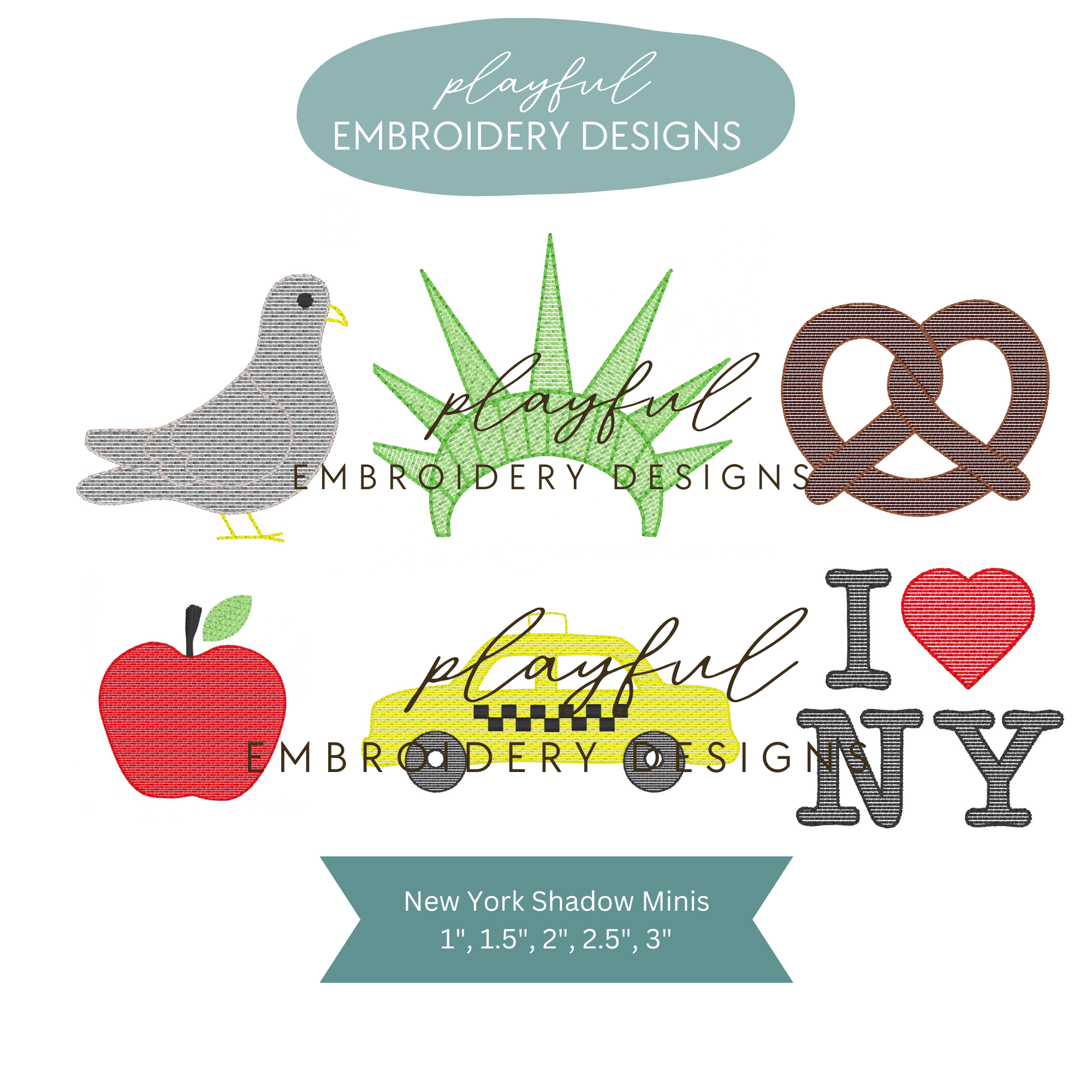 New York City Themed Mini Shadow Work Embroidery Design Bundle (Digital Download)