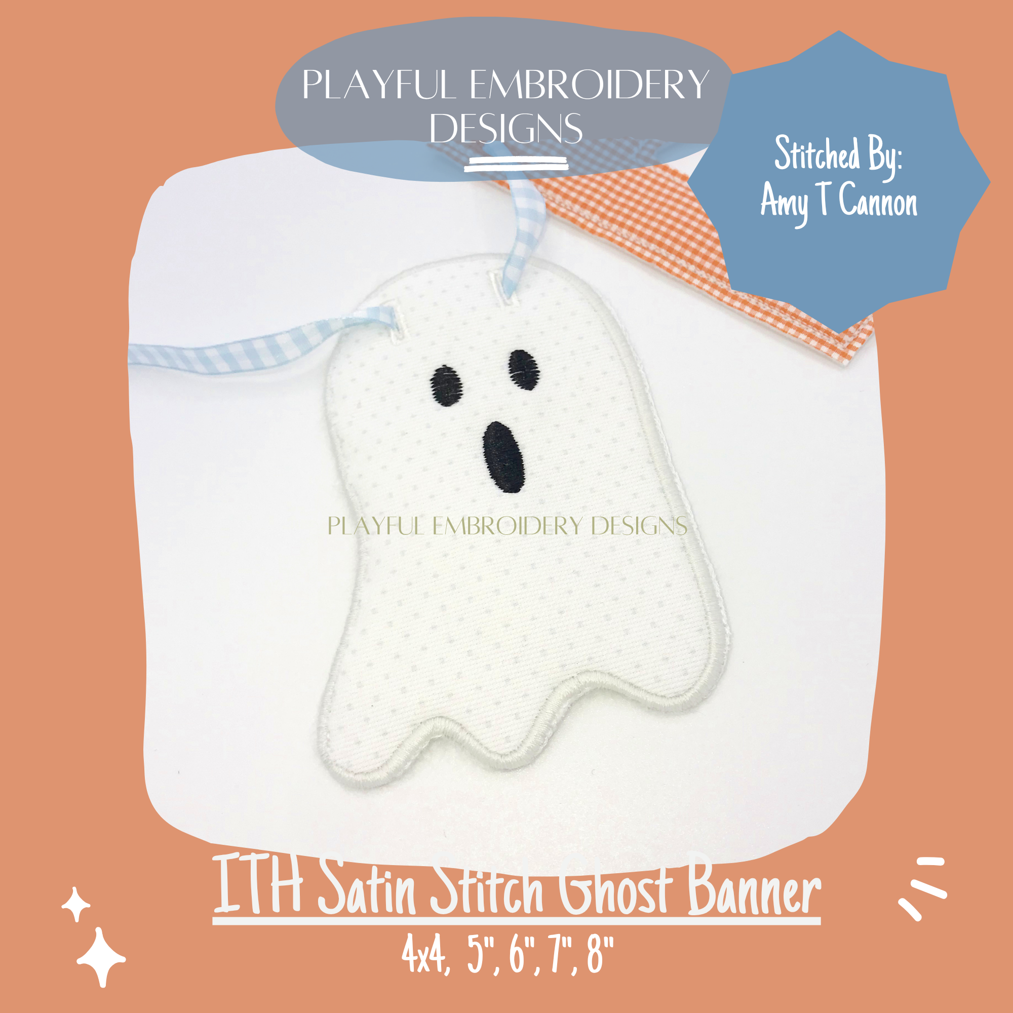 In The Hoop Ghost Banner Machine Embroidery Design, Easy ITH Ghost Banner Package, Satin Stitch ITH Ghost Banner