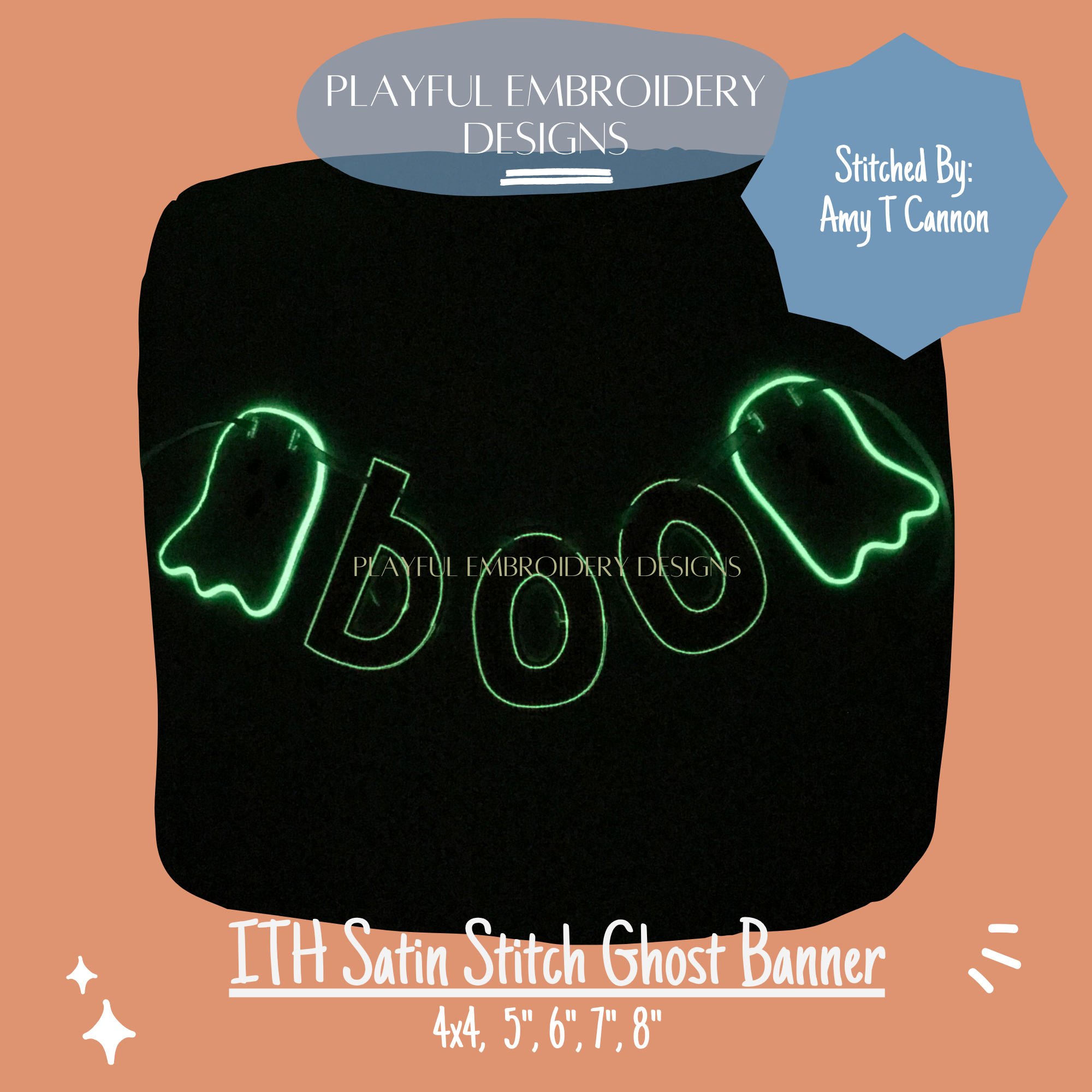 In The Hoop Ghost Banner Machine Embroidery Design, Easy ITH Ghost Banner Package, Satin Stitch ITH Ghost Banner