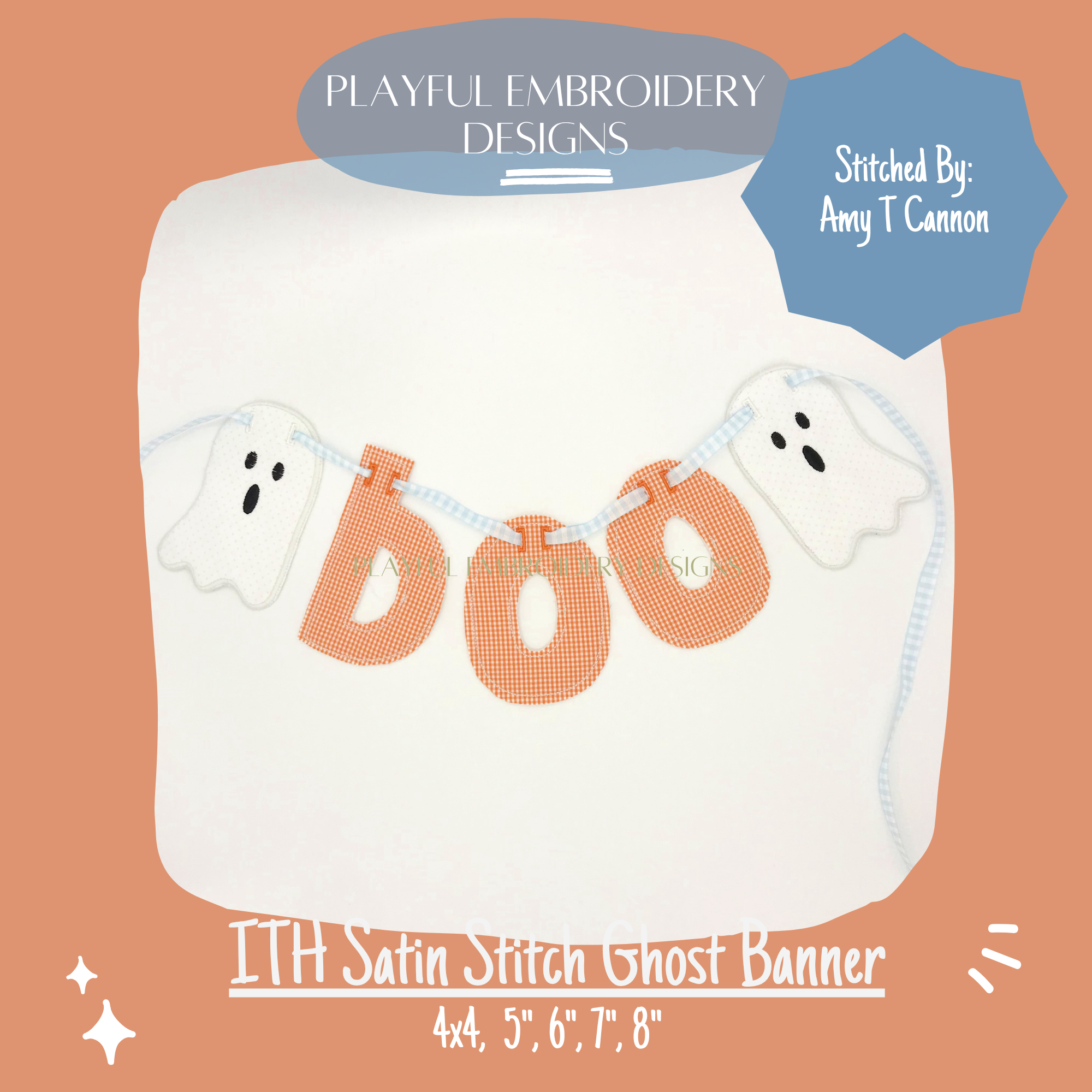In The Hoop Ghost Banner Machine Embroidery Design, Easy ITH Ghost Banner Package, Satin Stitch ITH Ghost Banner