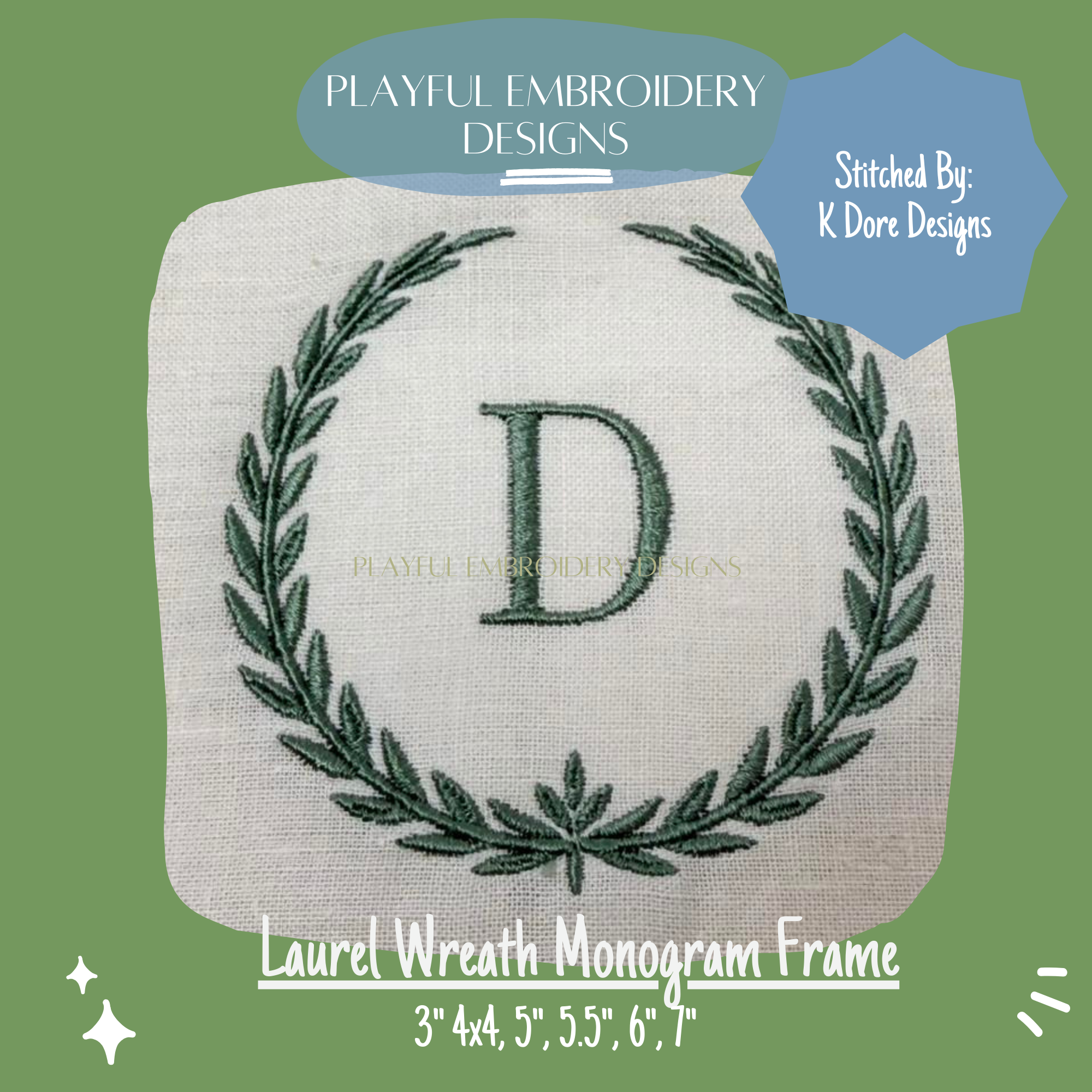 Laurel Wreath Monogram Frame Embroidery Design, Laurel Embroidery Design, Monogram Frame Embroidery Design, Digital Download