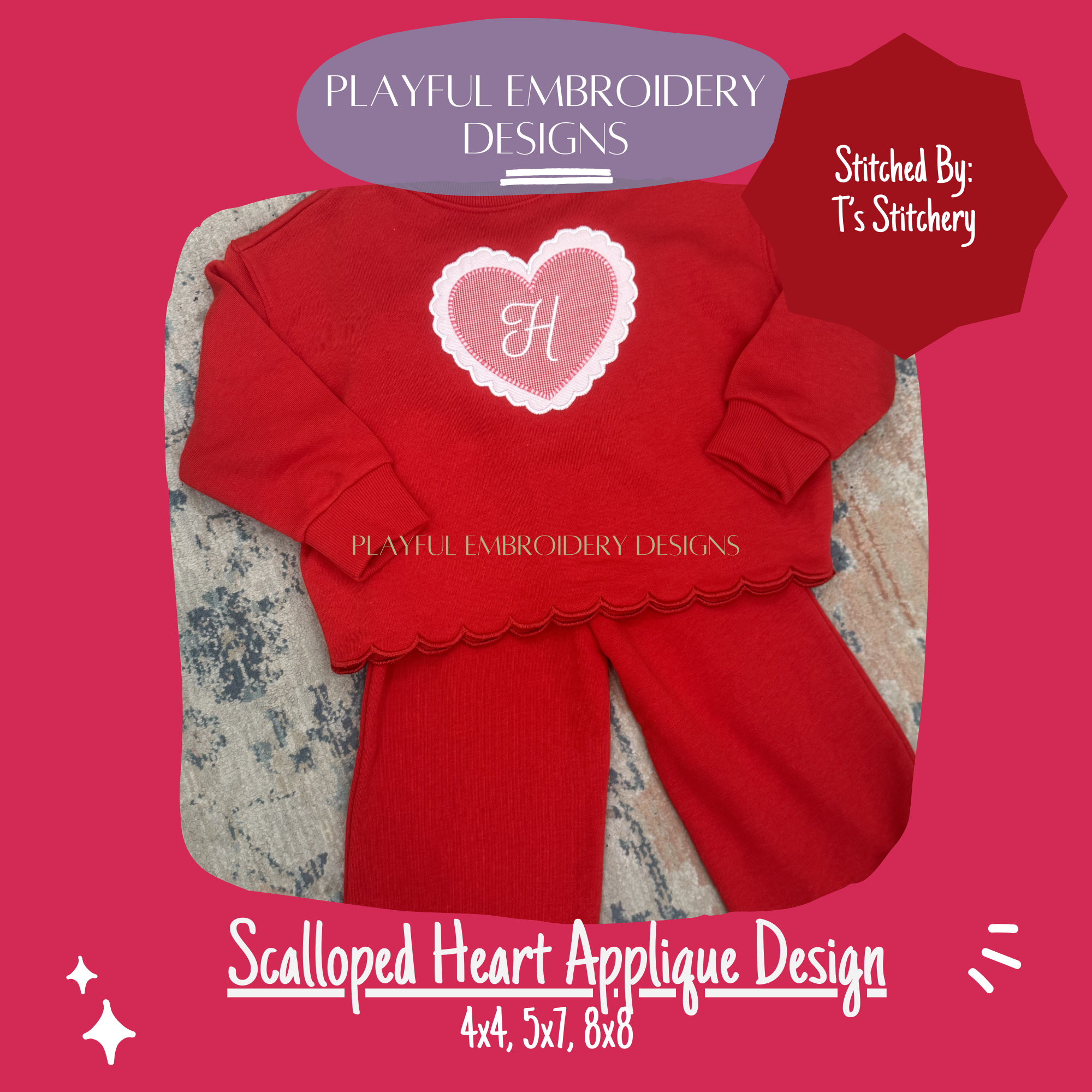Scalloped Heart Satin Stitch Applique Design, Valentine's Applique Machine Embroidery Design