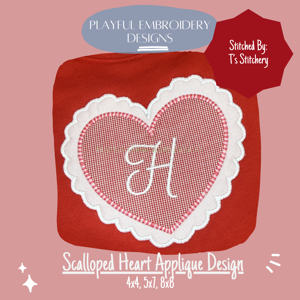 Scalloped Heart Satin Stitch Applique Design, Valentine's Applique Machine Embroidery Design