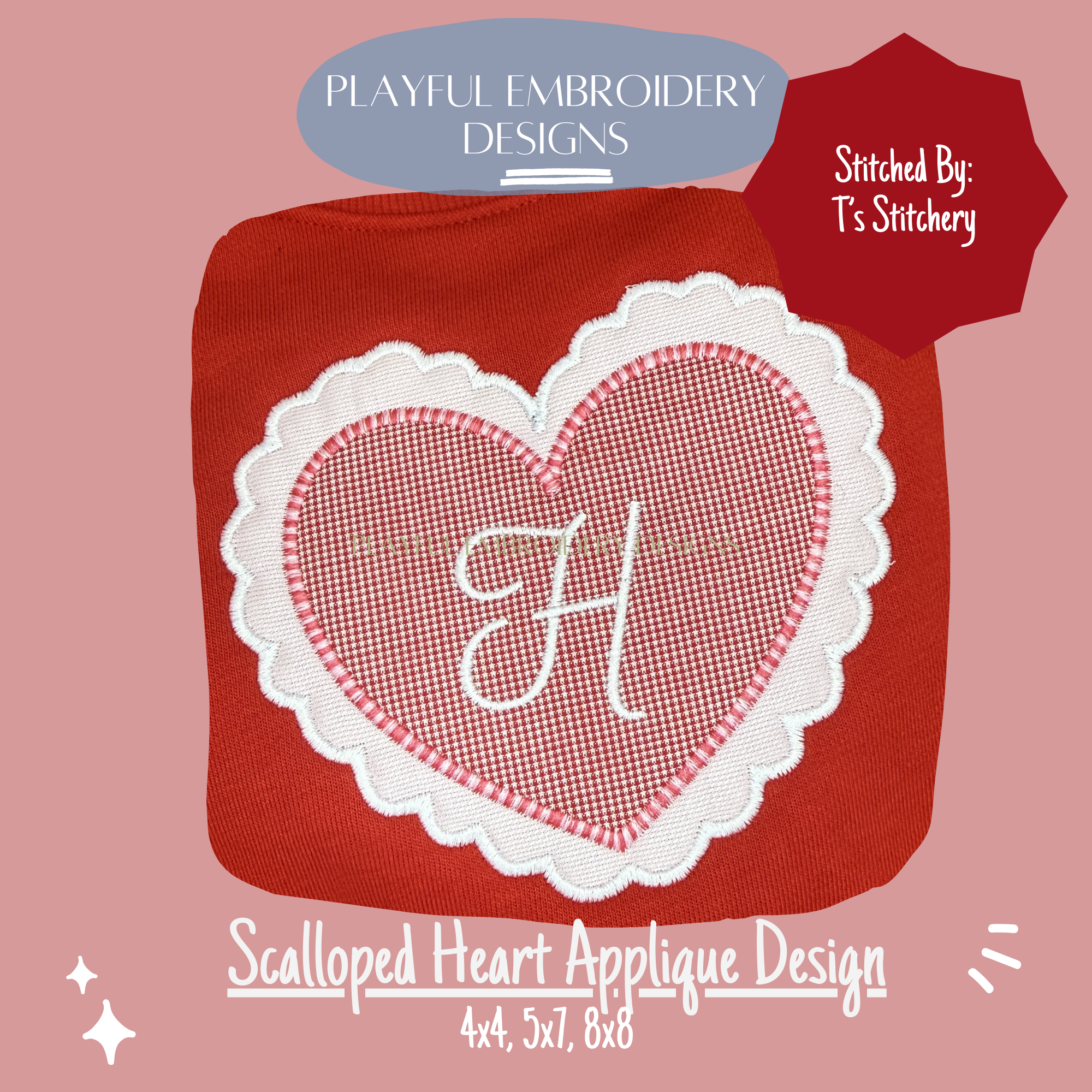 Scalloped Heart Satin Stitch Applique Design, Valentine's Applique Machine Embroidery Design