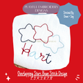 Overlapping Star Trio Bean Stitch Machine Embroidery Design, Quick Stitching Patriotic Design (Digital File)