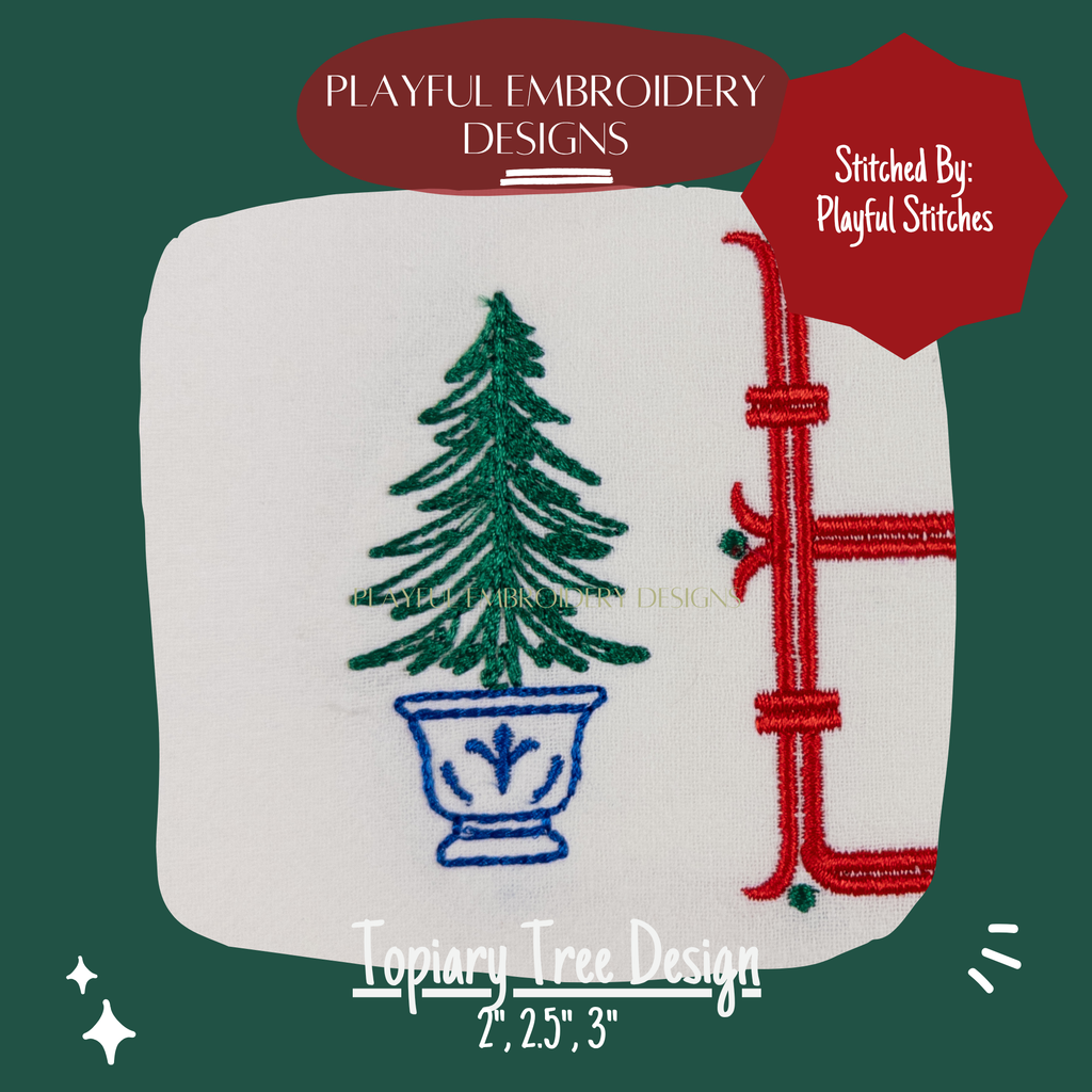 Christmas Tree Topiary Design for Machine Embroidery, Digital Download