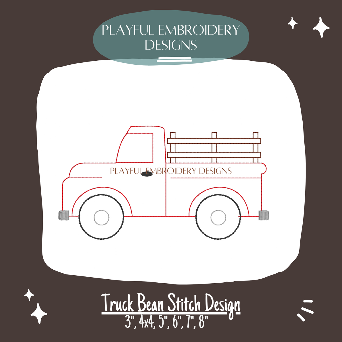 Vintage Truck Bean Stitch Design for Machine Embroidery (Digital Download)
