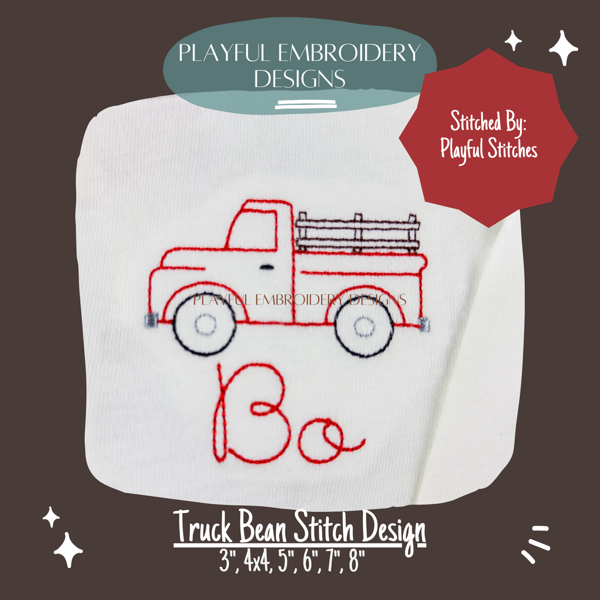 Vintage Truck Bean Stitch Design for Machine Embroidery (Digital Download)
