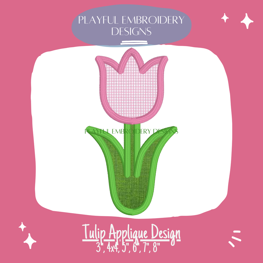 Satin Stitch Tulip Flower Applique Embroidery Design (Digital Download)