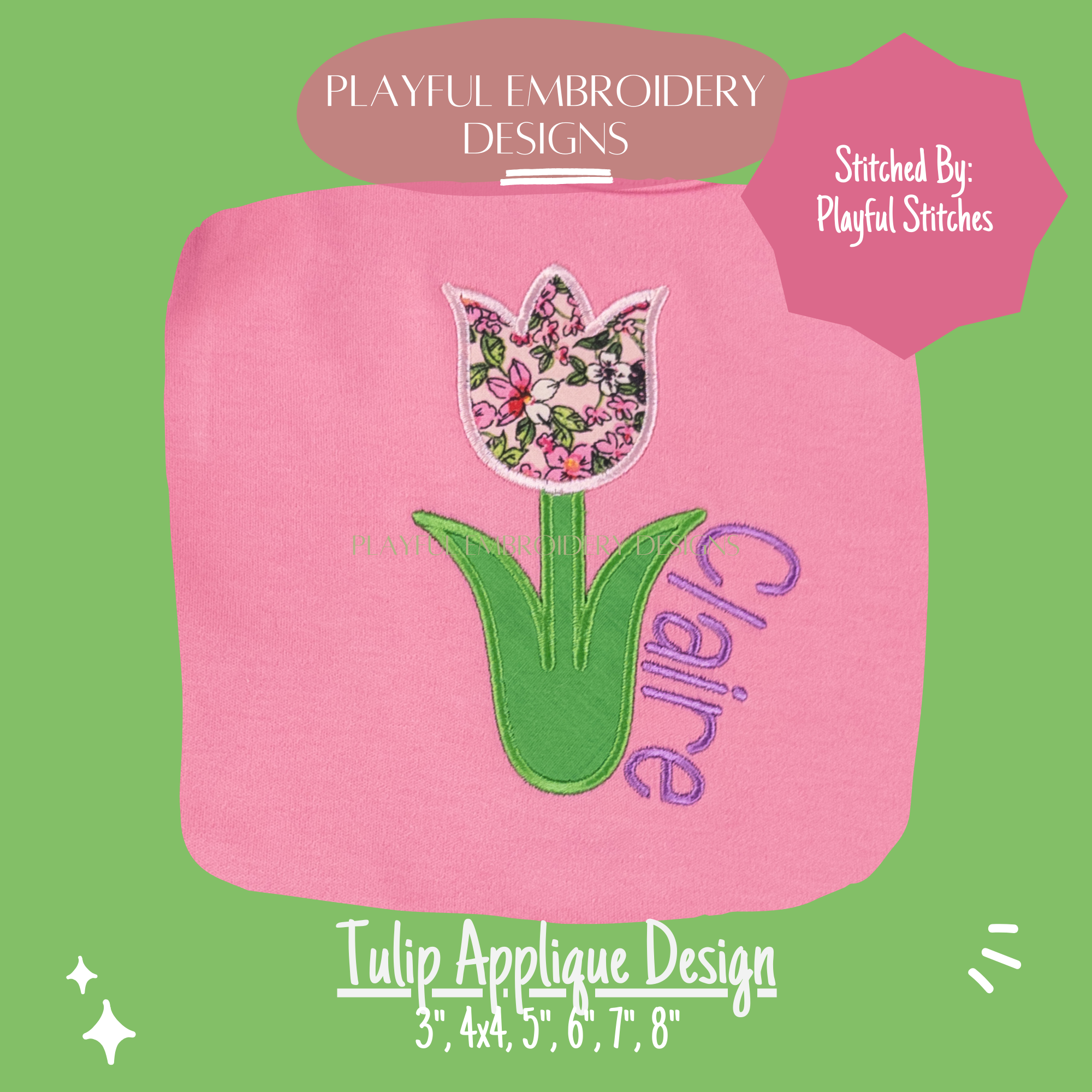 Satin Stitch Tulip Flower Applique Embroidery Design (Digital Download)