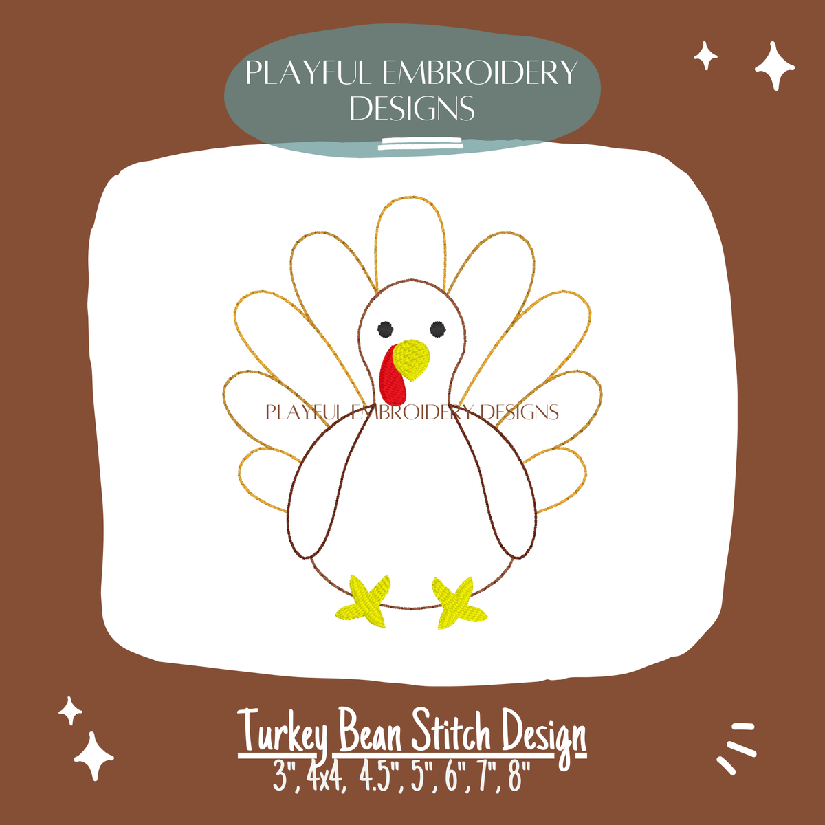 Turkey Bean Stitch Machine Embroidery Design (Digital File)