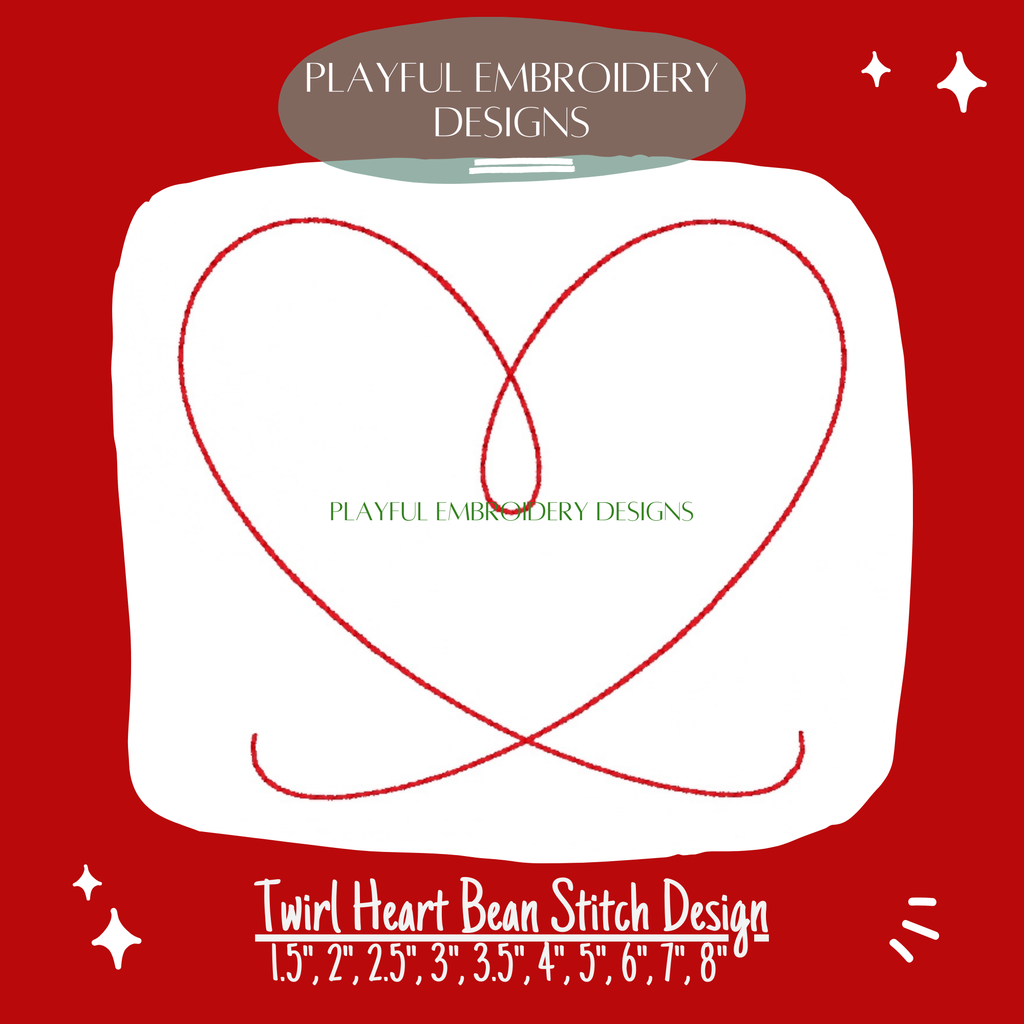 Heart Twirl Bean Stitch Embroidery Design (Digital Download)