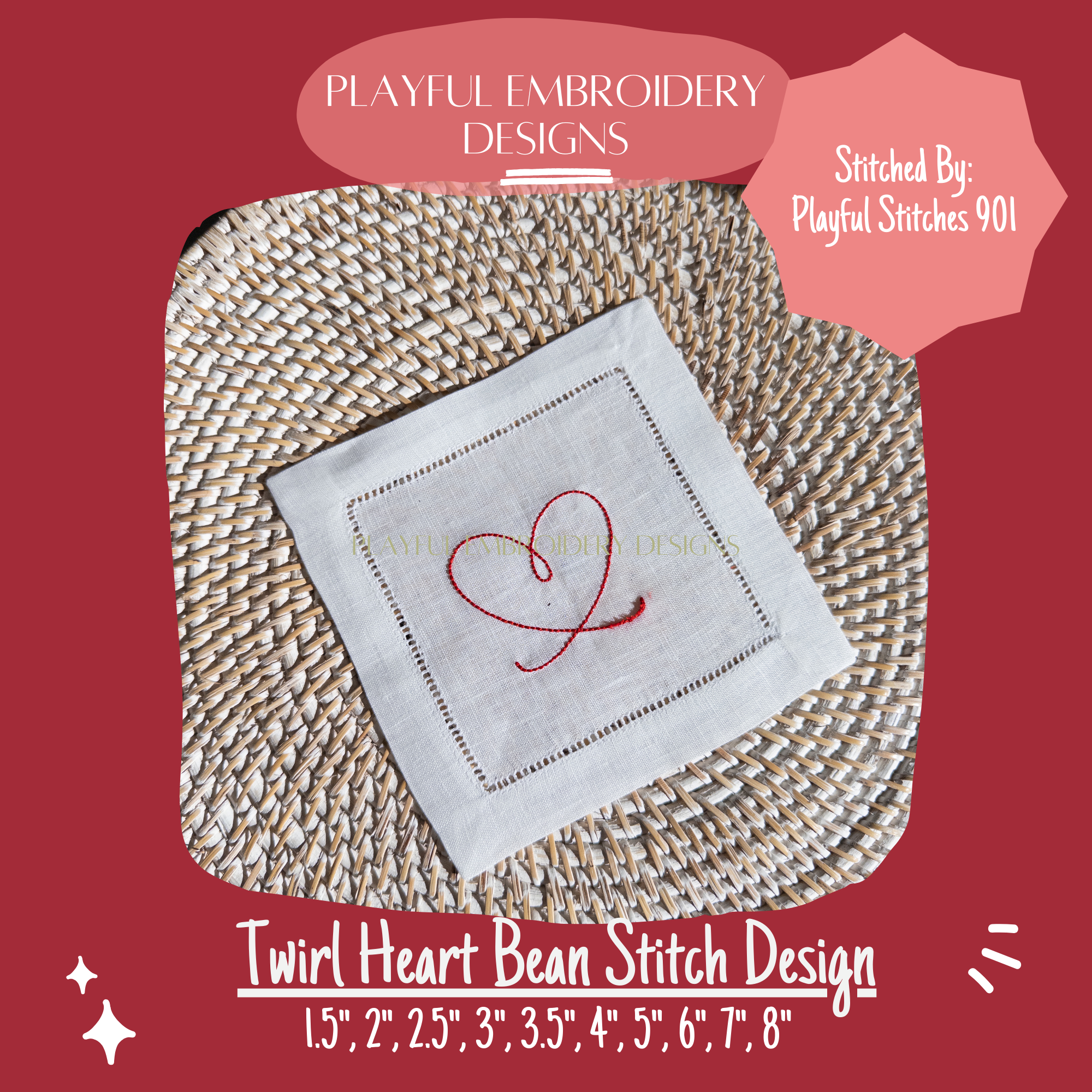 Heart Twirl Bean Stitch Embroidery Design (Digital Download)