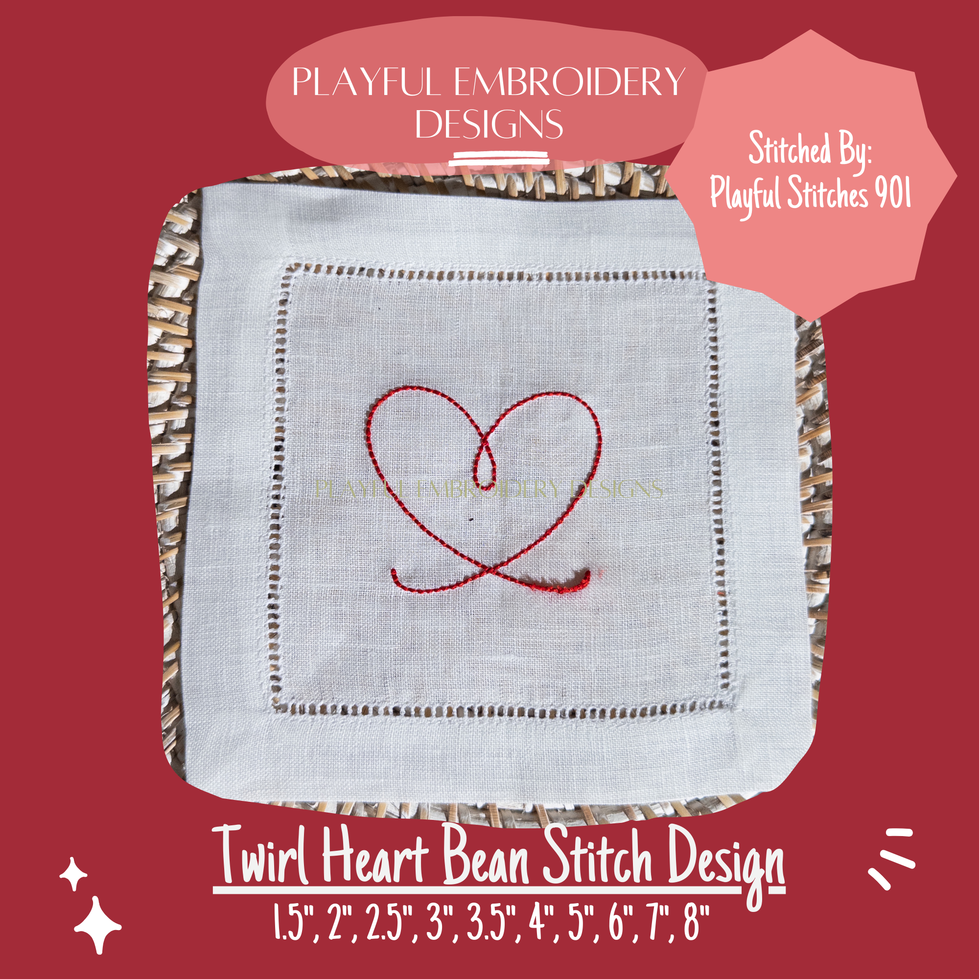 Heart Twirl Bean Stitch Embroidery Design (Digital Download)