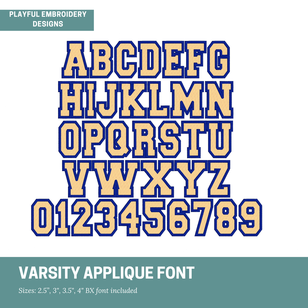 Varsity Satin Stitch Applique Font, Varsity Machine Embroidery Design (2.5-4 inch) (Digital Download)