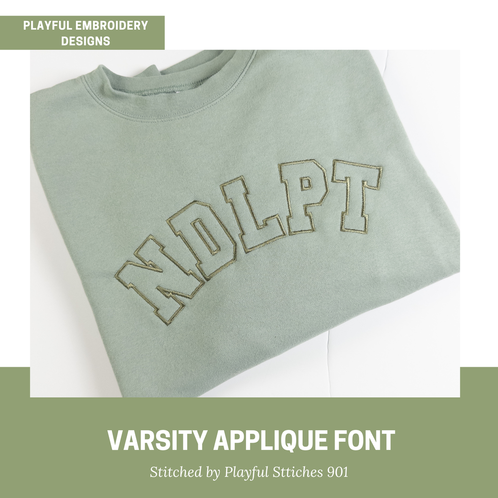 Varsity Satin Stitch Applique Font, Varsity Machine Embroidery Design (2.5-4 inch) (Digital Download)