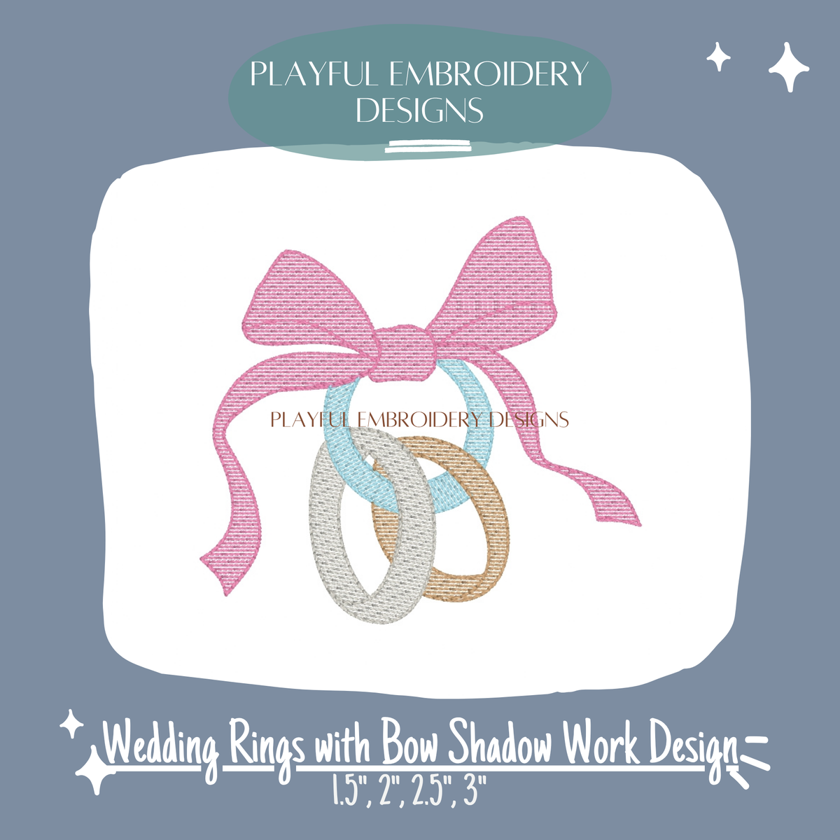Wedding Rings with Bow Shadow Work Embroidery Design (Digital Download)