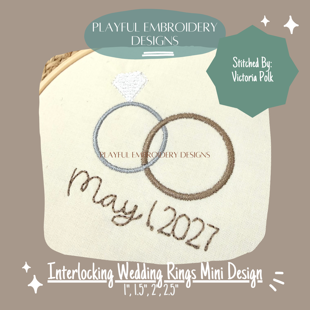 Interlocking Wedding Rings Mini Design for Machine Embroidery (Digital File)