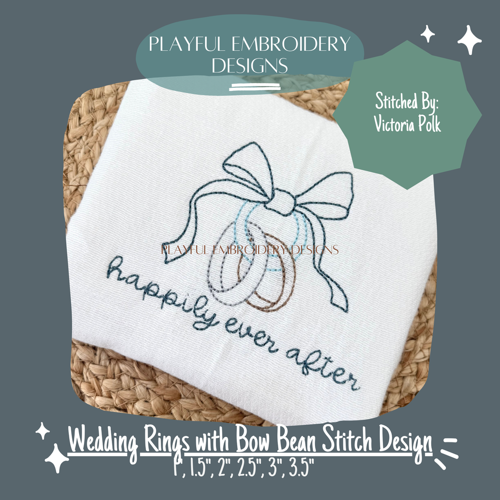 Wedding Rings with Bow Bean Stitch Design for Machine Embroidery (Digital File)