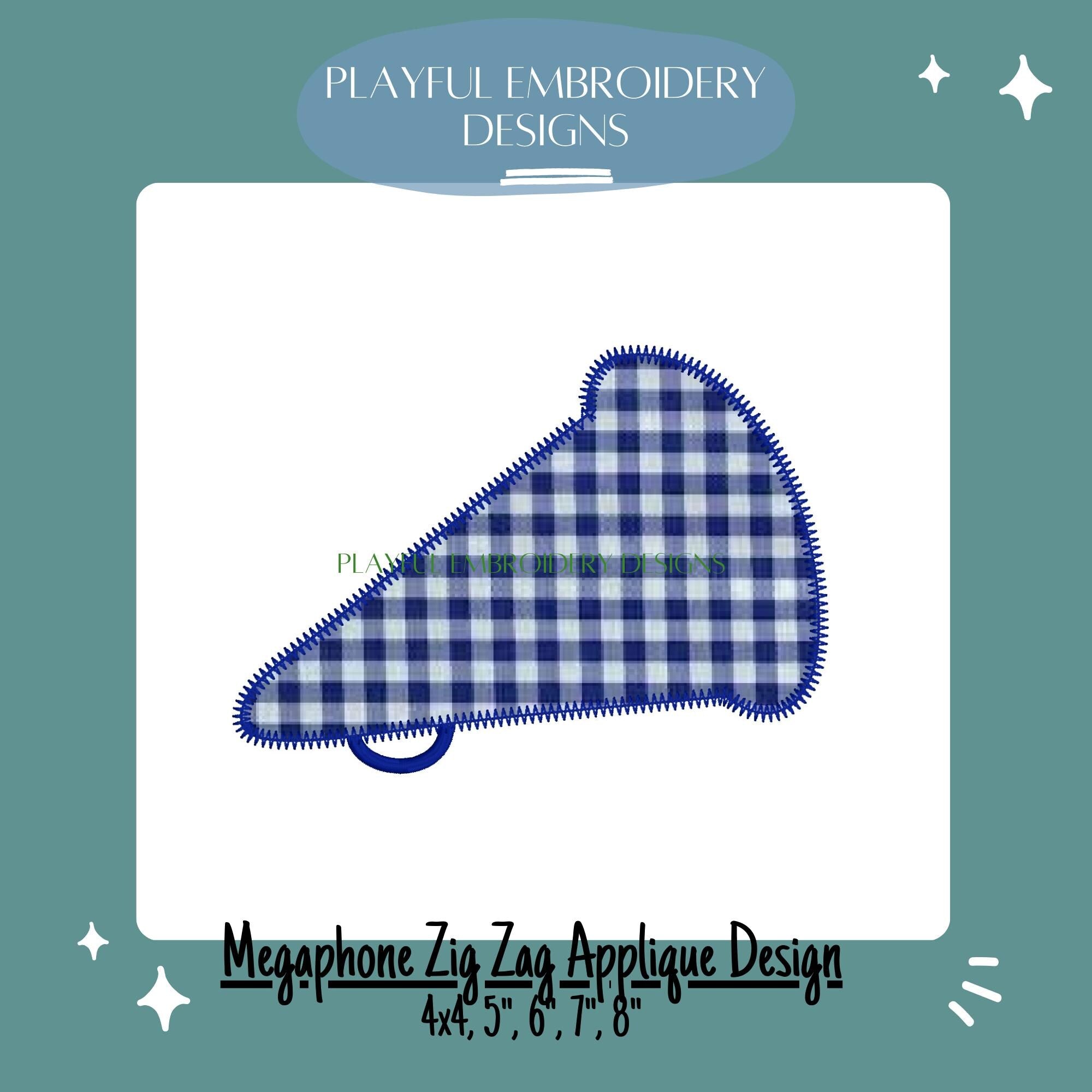 Megaphone Zig Zag Stitch Applique Design for Machine Embroidery, Team Spirit Embroidery Design, Cheerleader Design, Zig Zag Stitch Applique