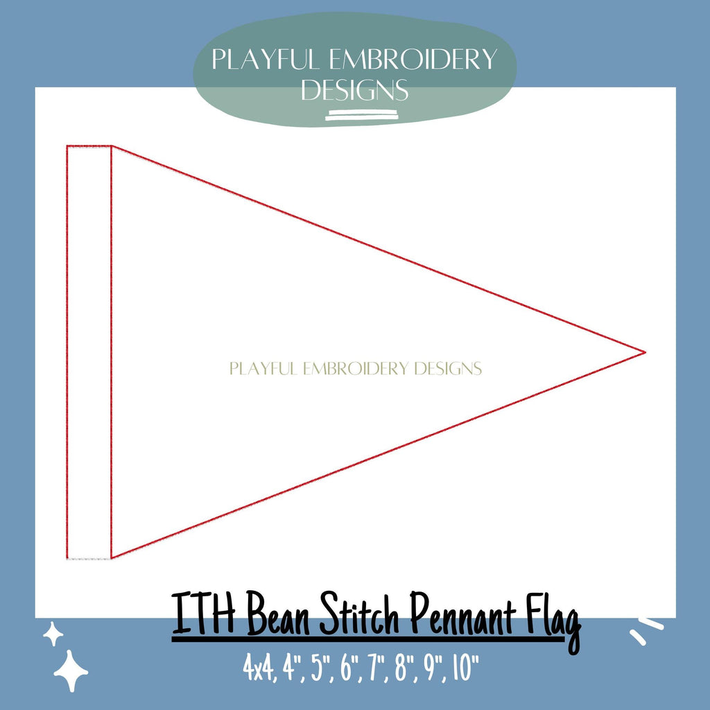In The Hoop Bean Stitch Pennant Flag Machine Embroidery Design, Simple ITH Pennant Flag, 4x4, 5x7, 6x10, 8x8