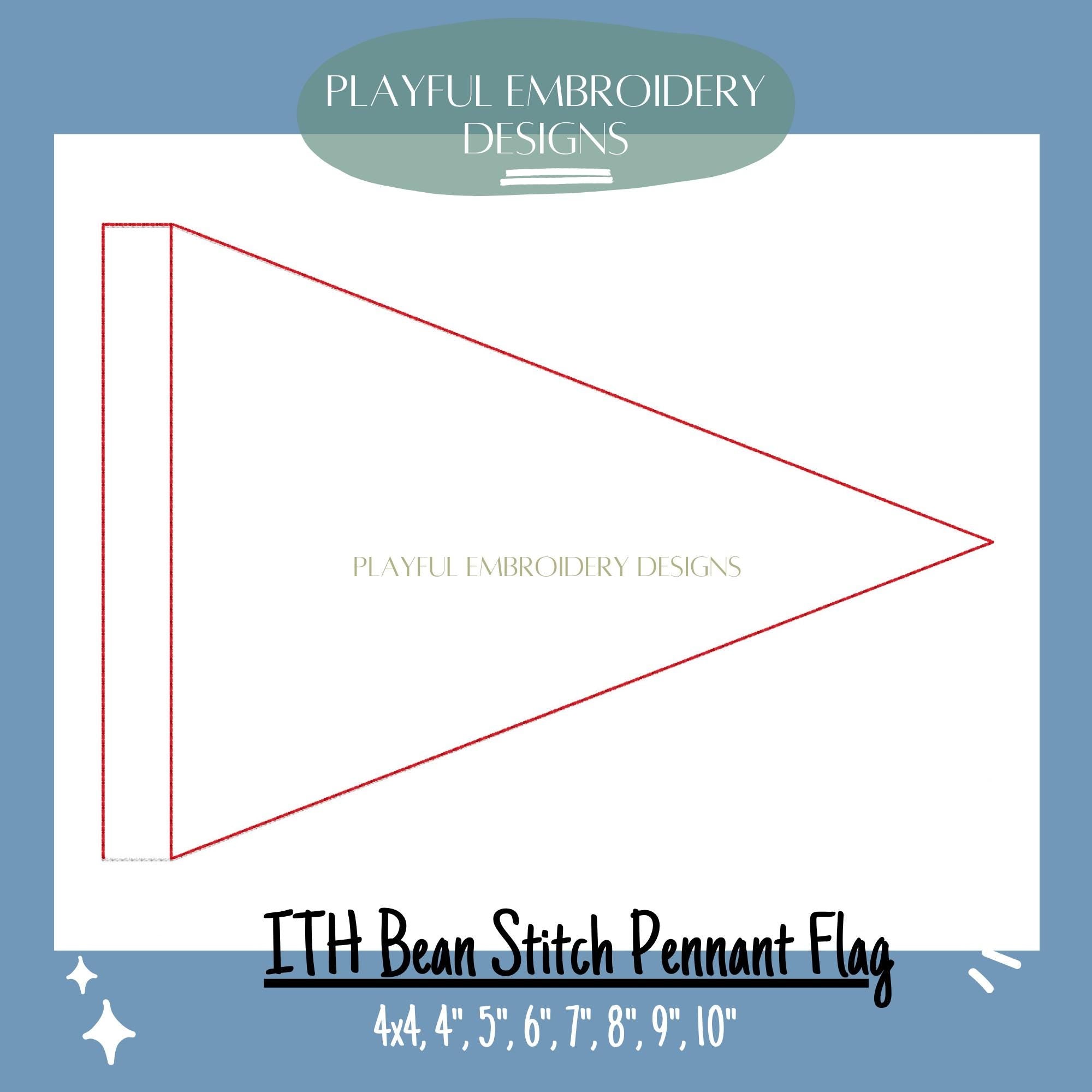 In The Hoop Bean Stitch Pennant Flag Machine Embroidery Design, Simple ITH Pennant Flag, 4x4, 5x7, 6x10, 8x8