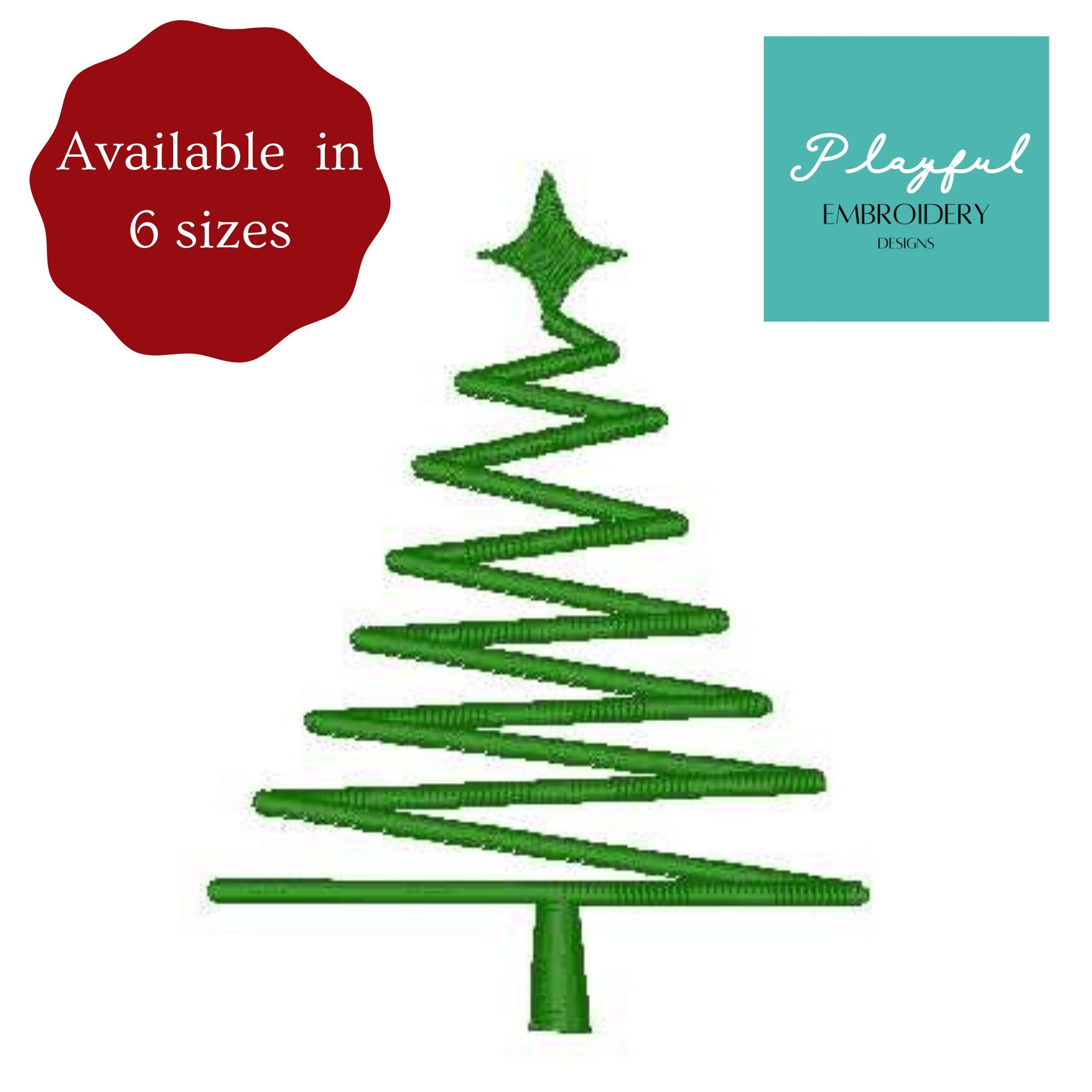 Zig Zag Satin Stitch Christmas Tree Machine Embroidery Design in multiple sizes