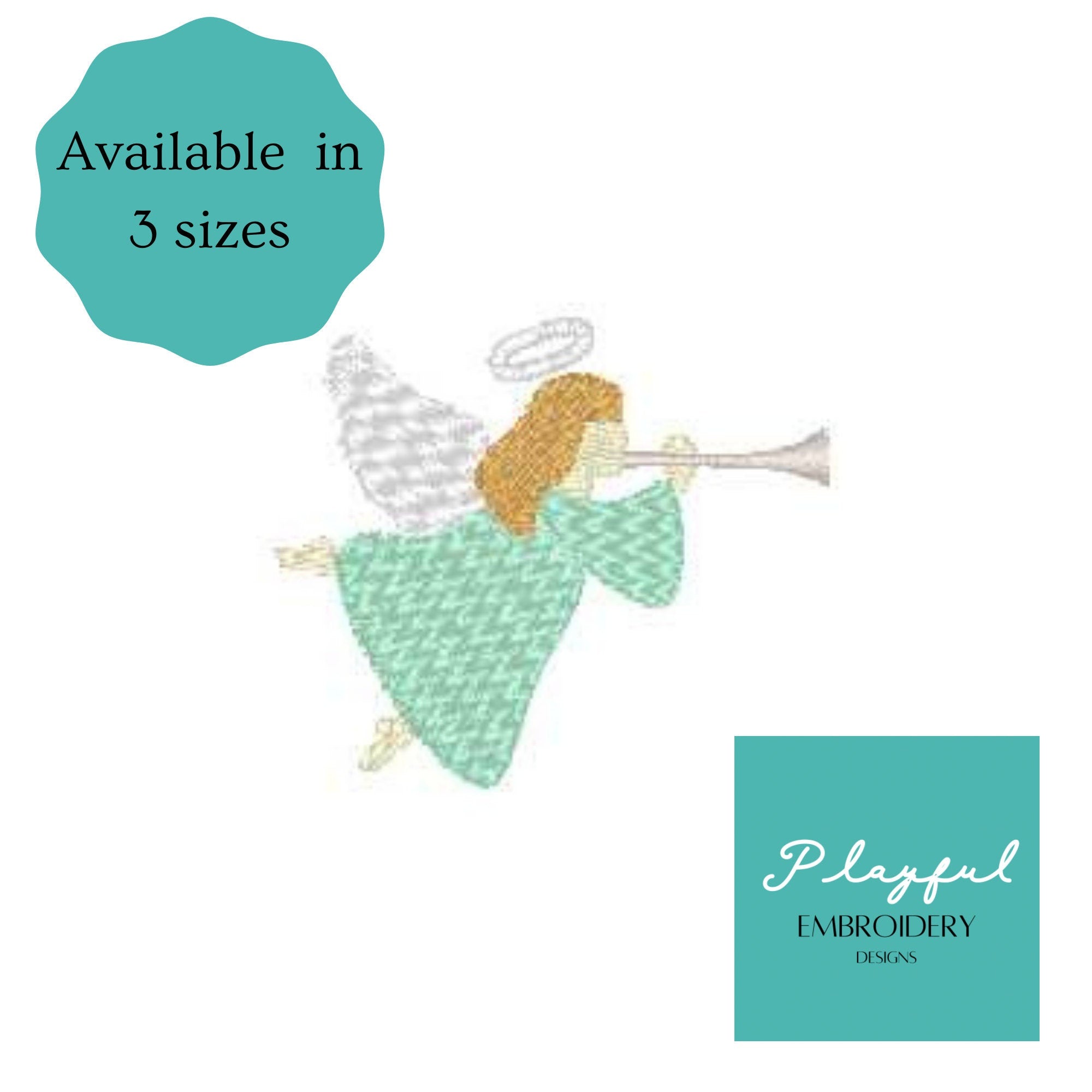 Mini Angel Fill Embroidery Design, Machine Embroidery Design of an Angel with Trumpet
