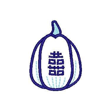 Double Happiness Pumpkin Machine Embroidery Design, Chinoiserie Pumpkin Embroidery Design, Blue Willow Pumpkin Design