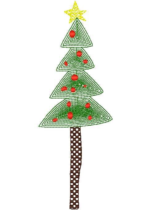 Funky Contour Christmas Tree Machine Embroidery Design, 4x4, 5x7, 6x10