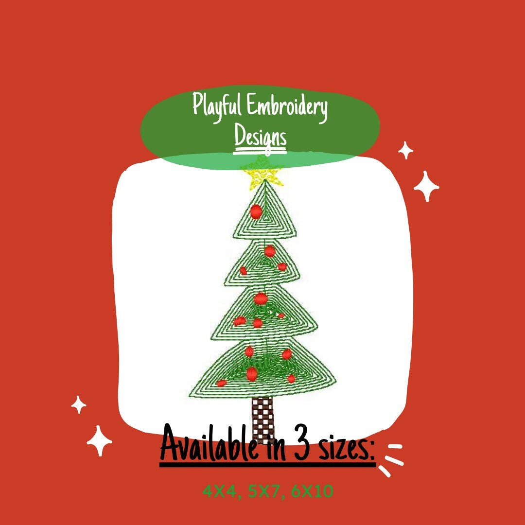 Funky Contour Christmas Tree Machine Embroidery Design, 4x4, 5x7, 6x10