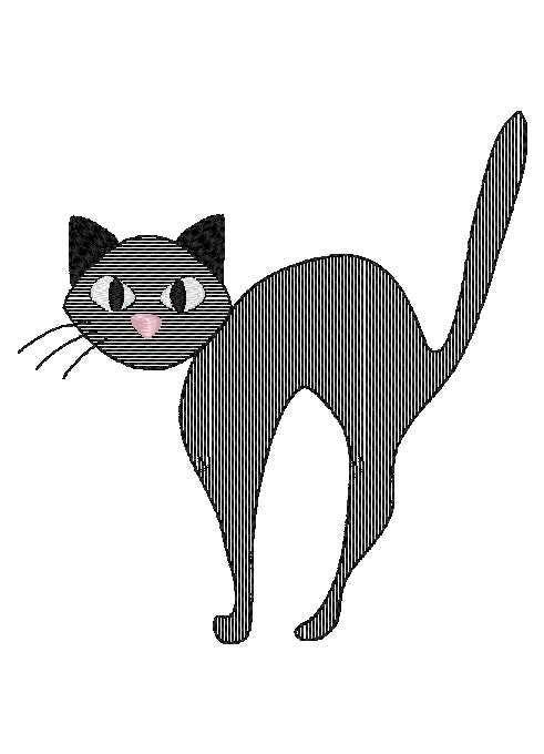 Spooky Cat Sketch Machine Embroidery Design, Halloween Cat Design