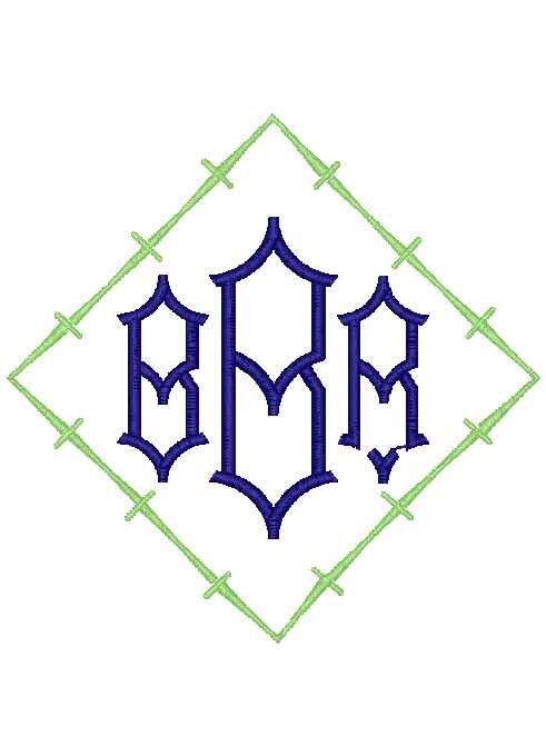 Bamboo Inspired Monogram Frame Machine Embroidery Design, 4x4, 5x7, 6x10, 8x8, Chinoiserie Monogram Frame Design